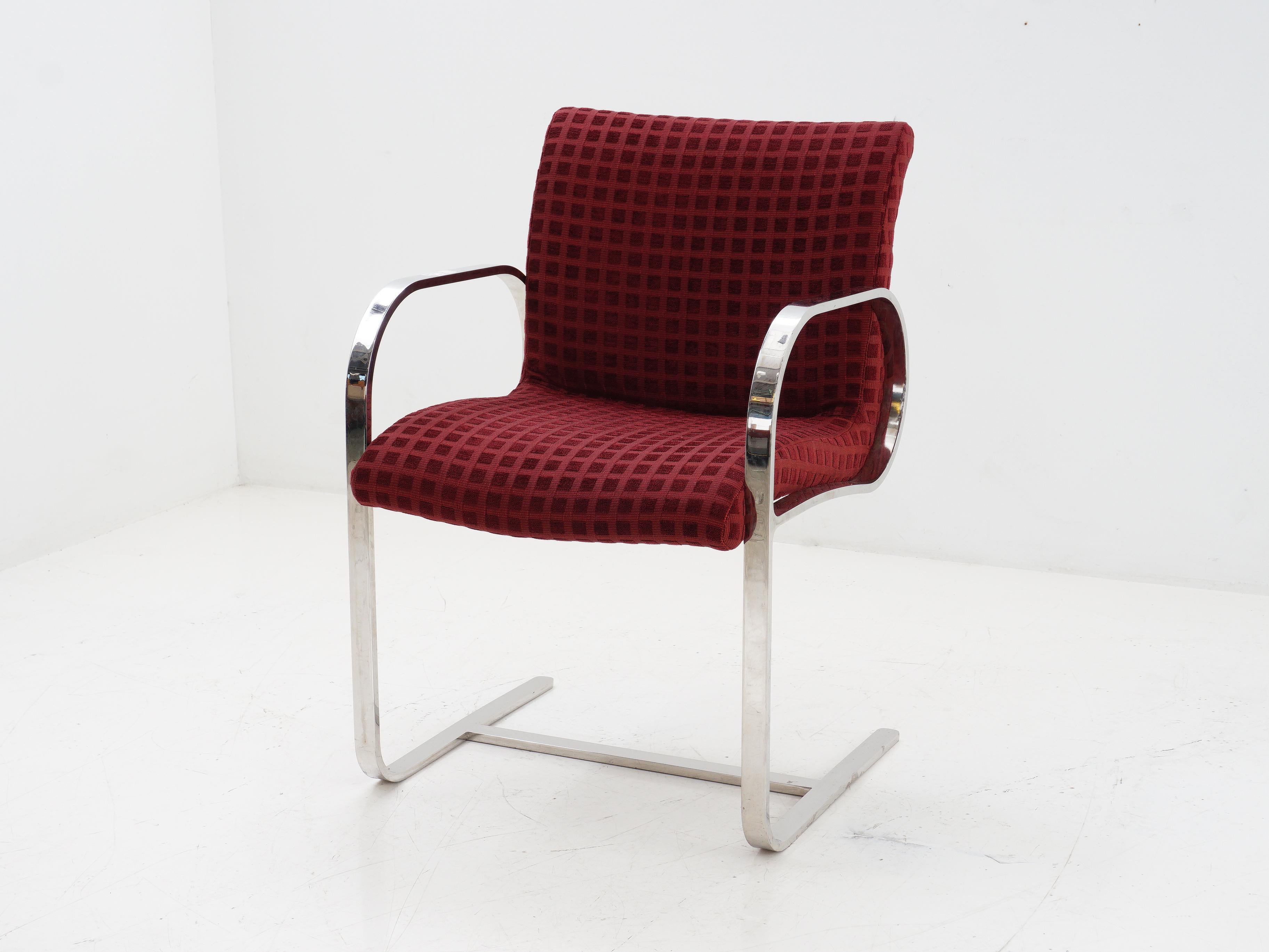 Velvet Chrome Flatbar Cantilever Chair, 1970s For Sale