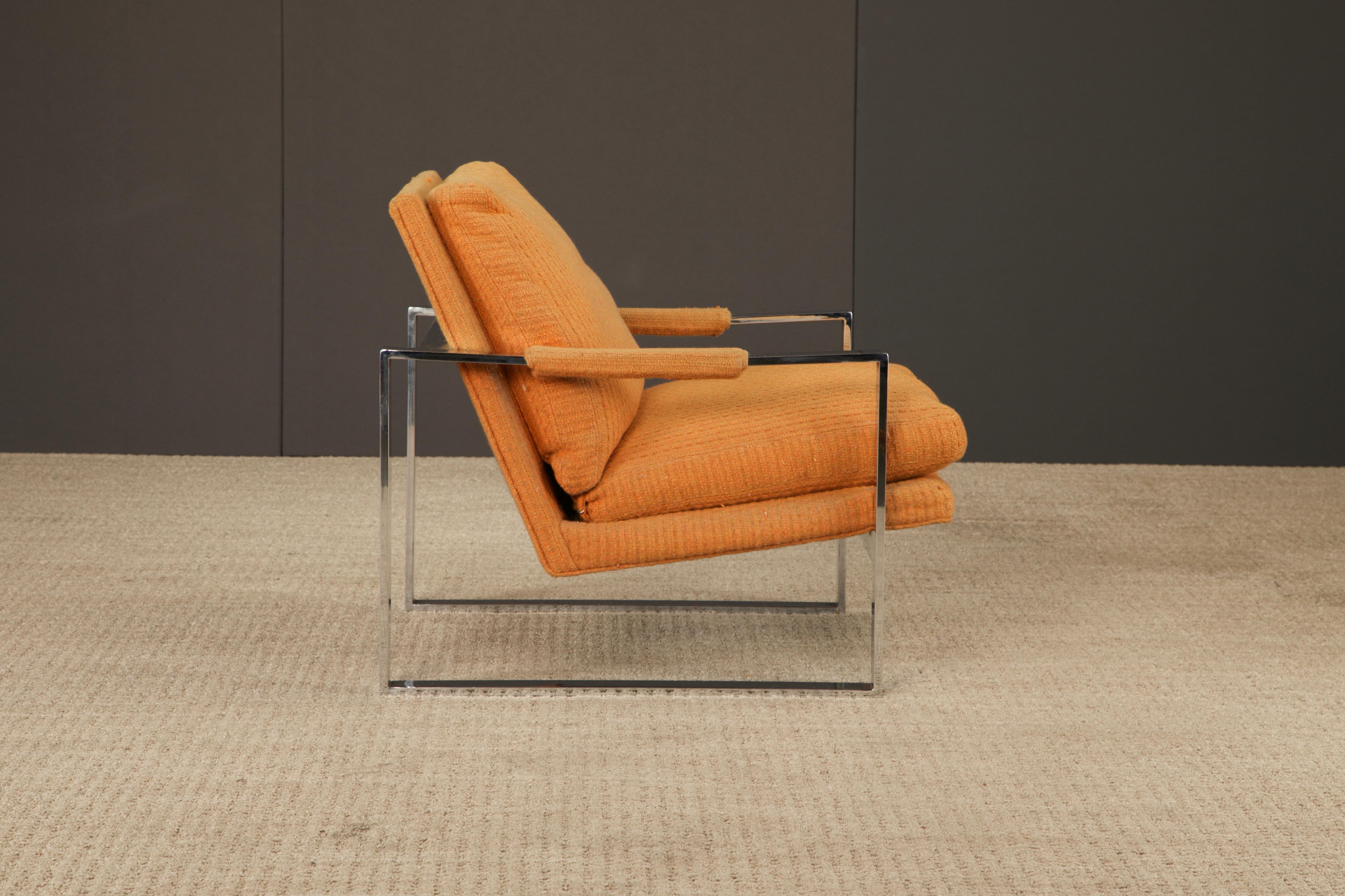 Chrome Flatbar Lounge Armchair by Milo Baughman for Thayer Coggin, 1970s, Signed For Sale 3