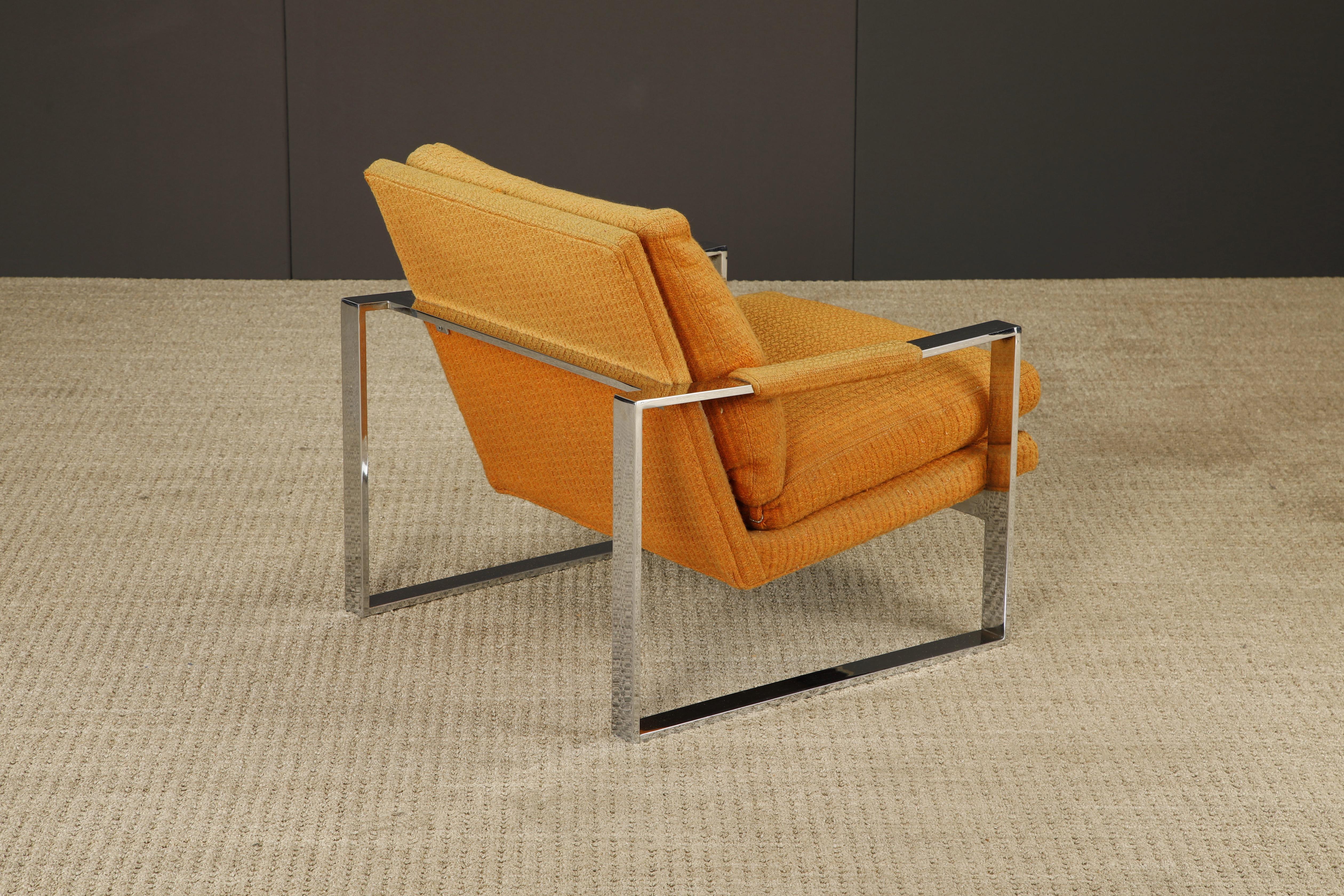 Chrome Flatbar Lounge Armchair by Milo Baughman for Thayer Coggin, 1970s, Signed For Sale 4