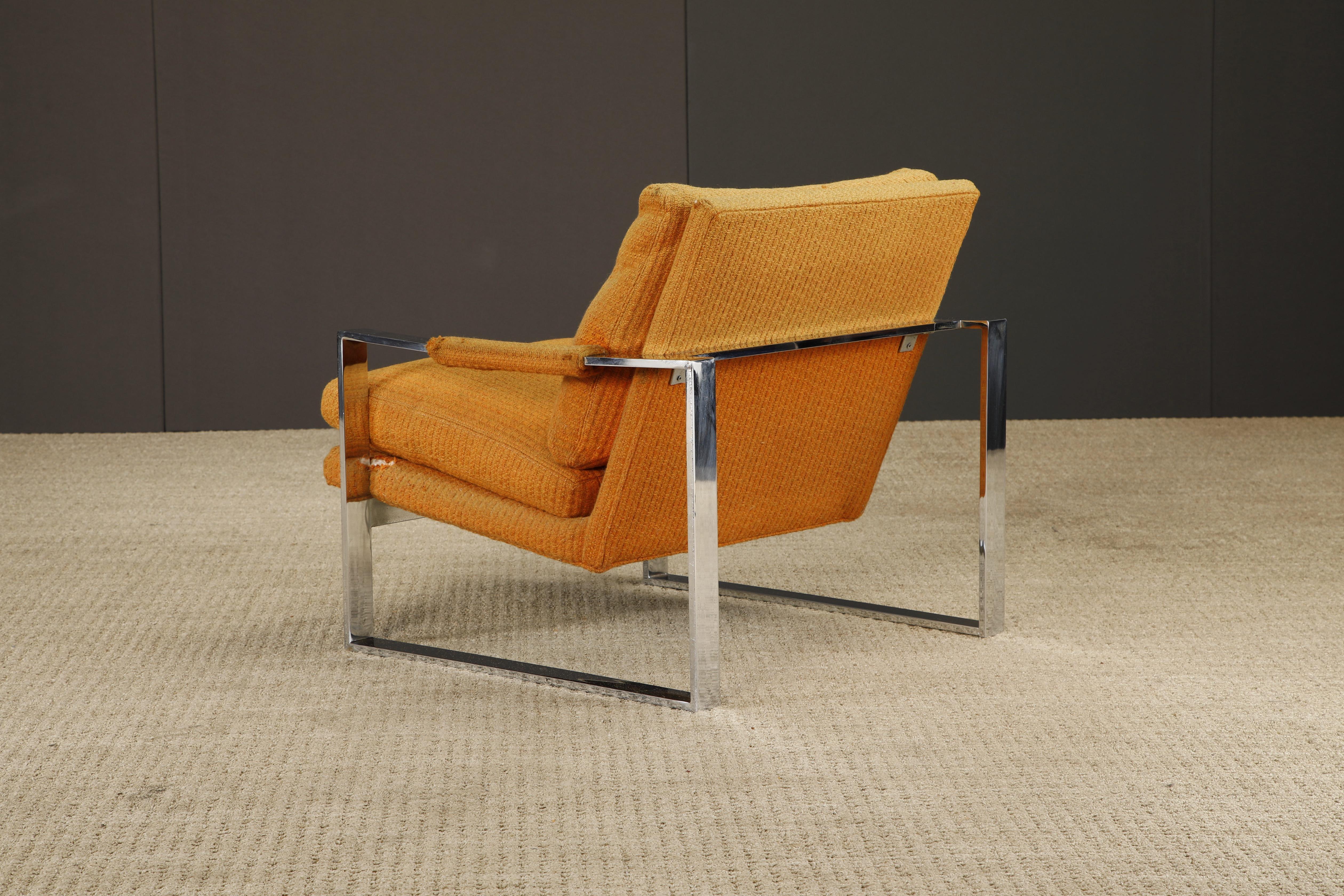 Chrome Flatbar Lounge Armchair by Milo Baughman for Thayer Coggin, 1970s, Signed For Sale 6