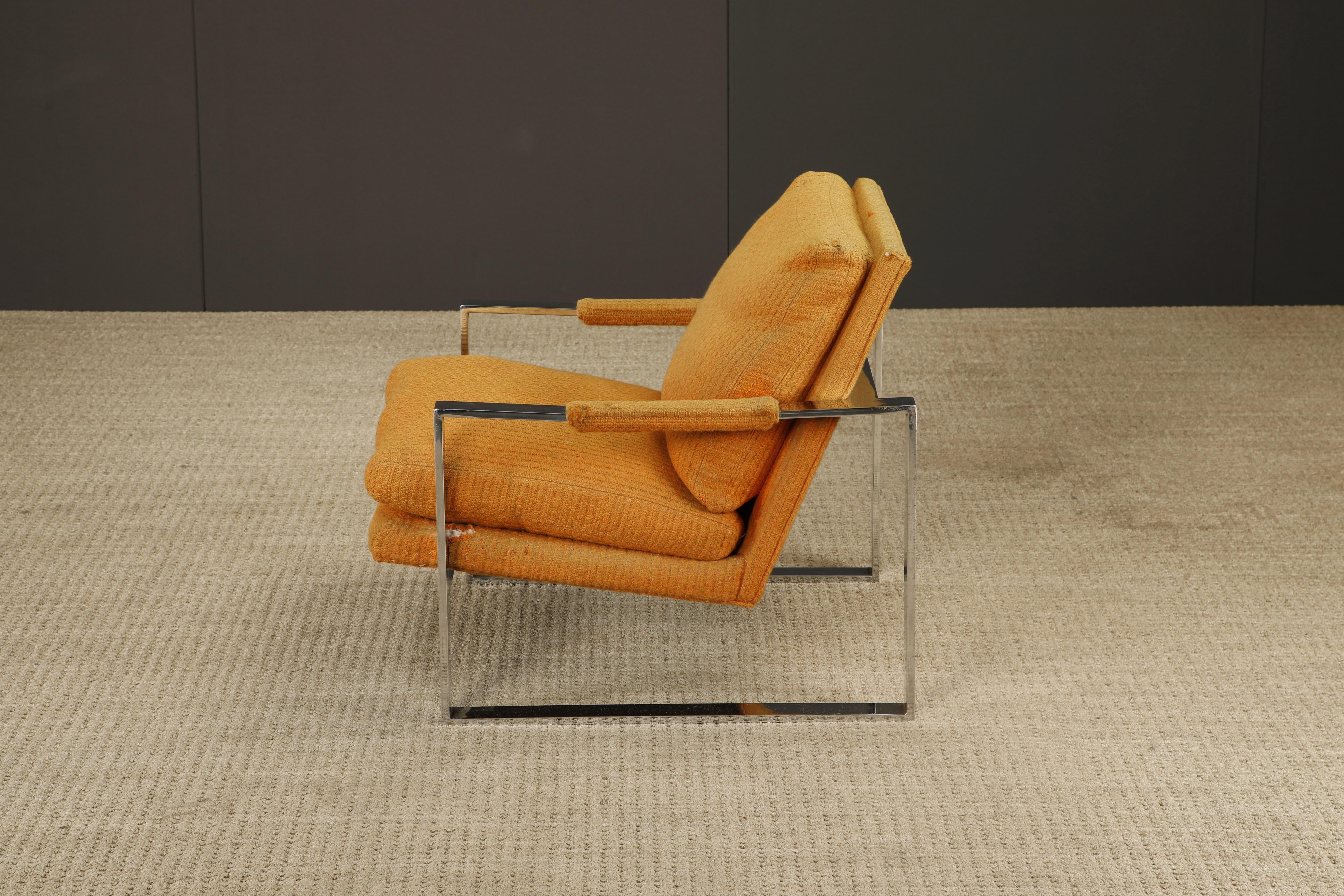 Chrome Flatbar Lounge Armchair by Milo Baughman for Thayer Coggin, 1970s, Signed For Sale 7
