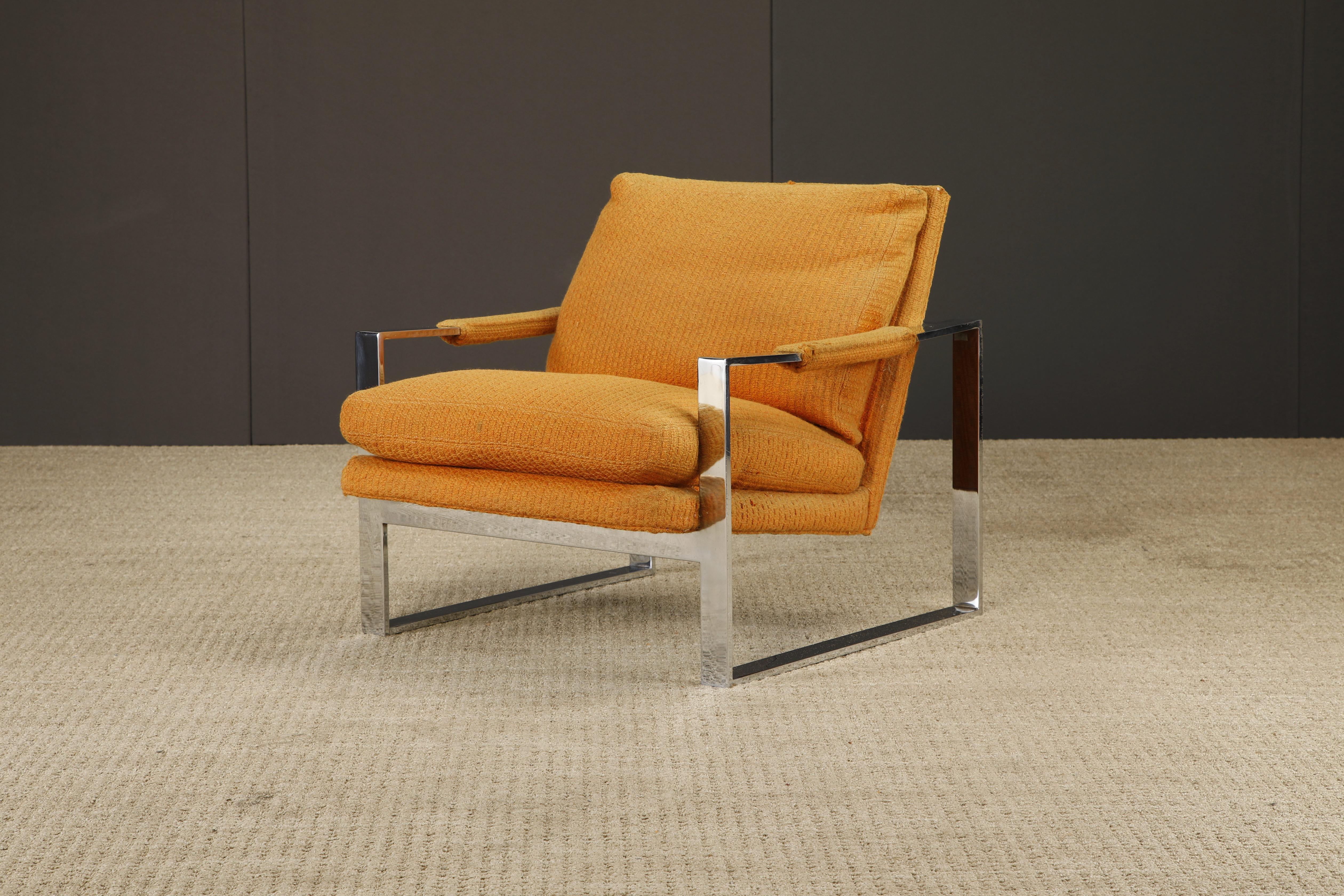 Chrome Flatbar Lounge Armchair by Milo Baughman for Thayer Coggin, 1970s, Signed For Sale 8