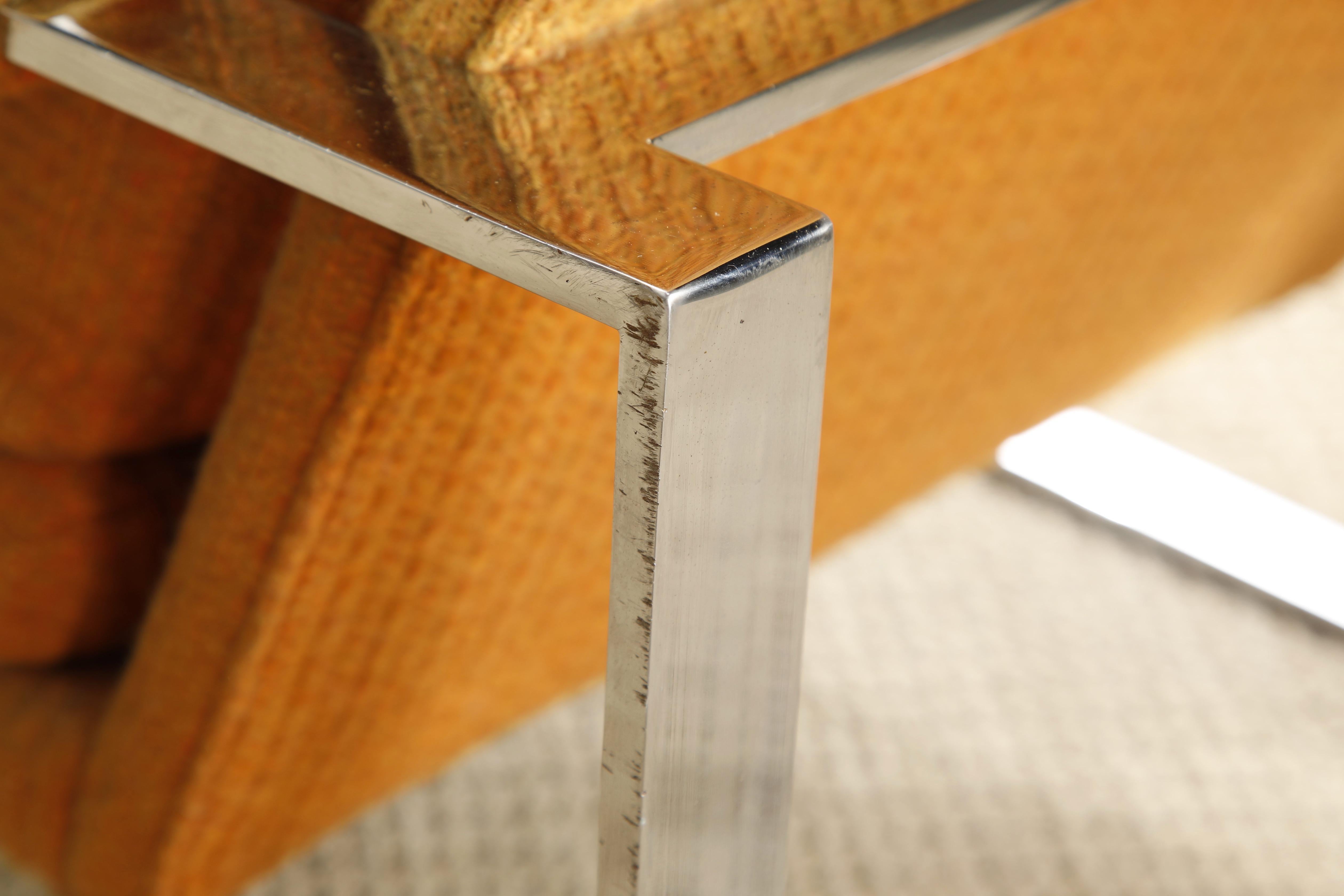 Chrome Flatbar Lounge Armchair by Milo Baughman for Thayer Coggin, 1970s, Signed For Sale 10