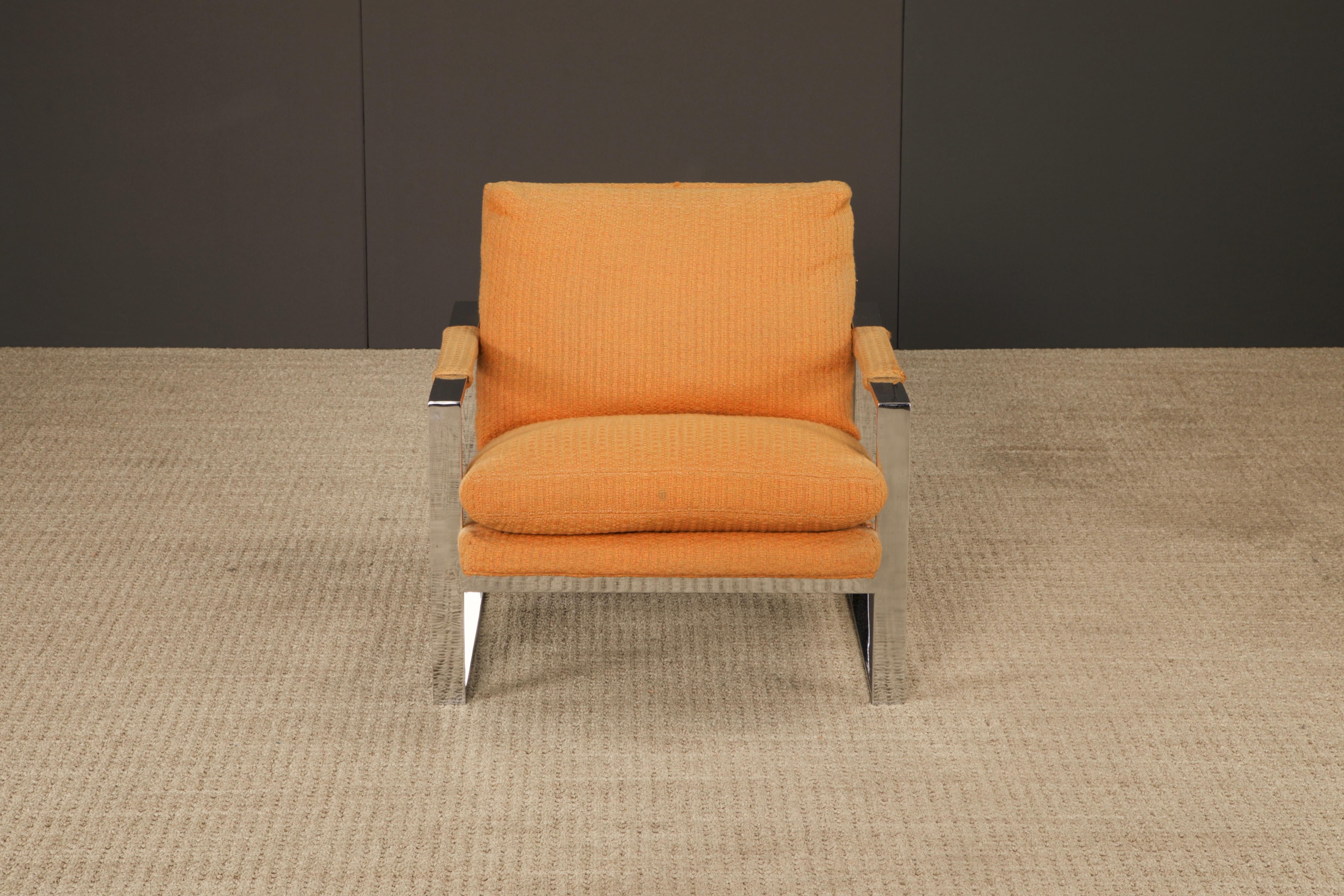 American Chrome Flatbar Lounge Armchair by Milo Baughman for Thayer Coggin, 1970s, Signed For Sale