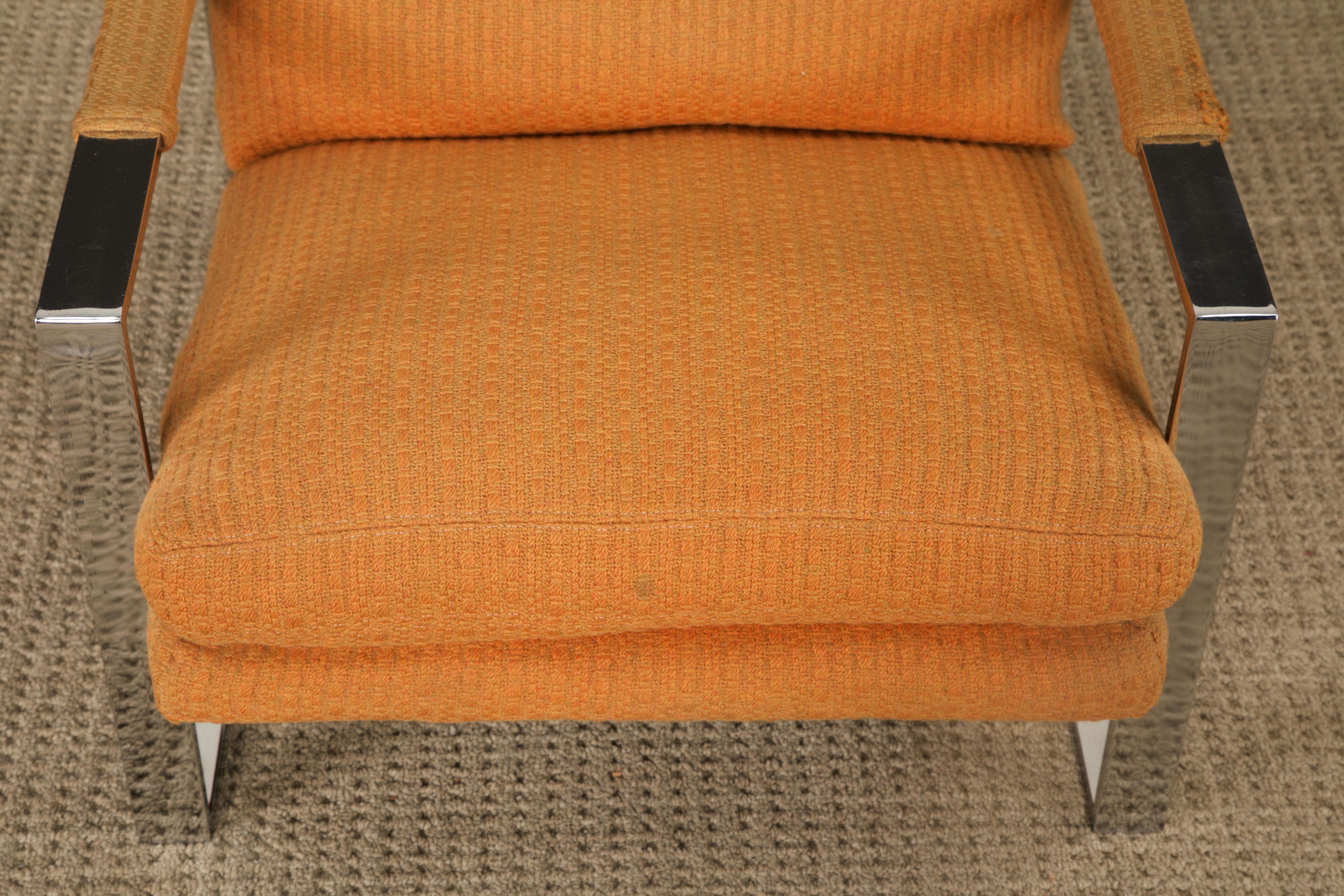 Late 20th Century Chrome Flatbar Lounge Armchair by Milo Baughman for Thayer Coggin, 1970s, Signed For Sale