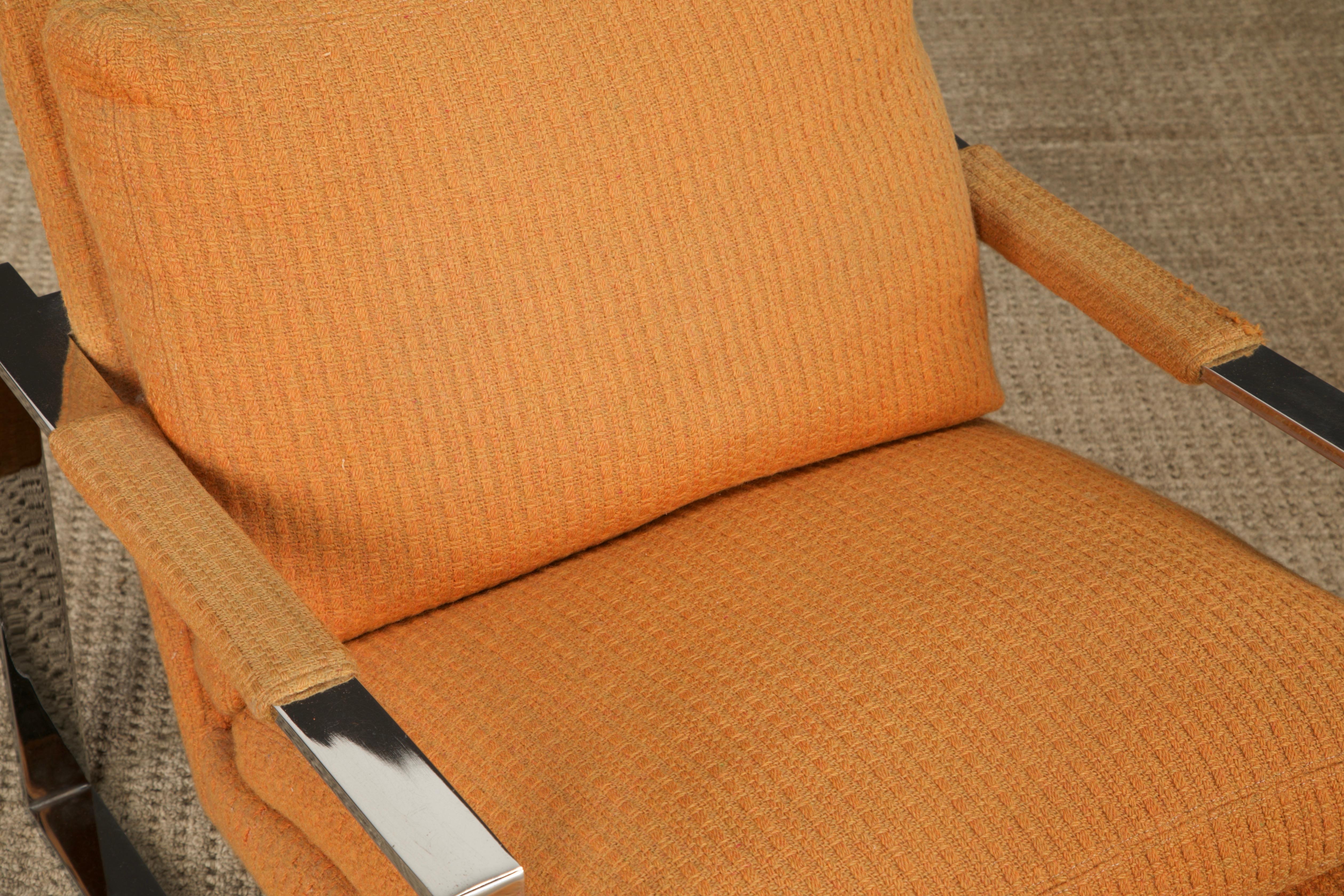 Chrome Flatbar Lounge Armchair by Milo Baughman for Thayer Coggin, 1970s, Signed For Sale 1