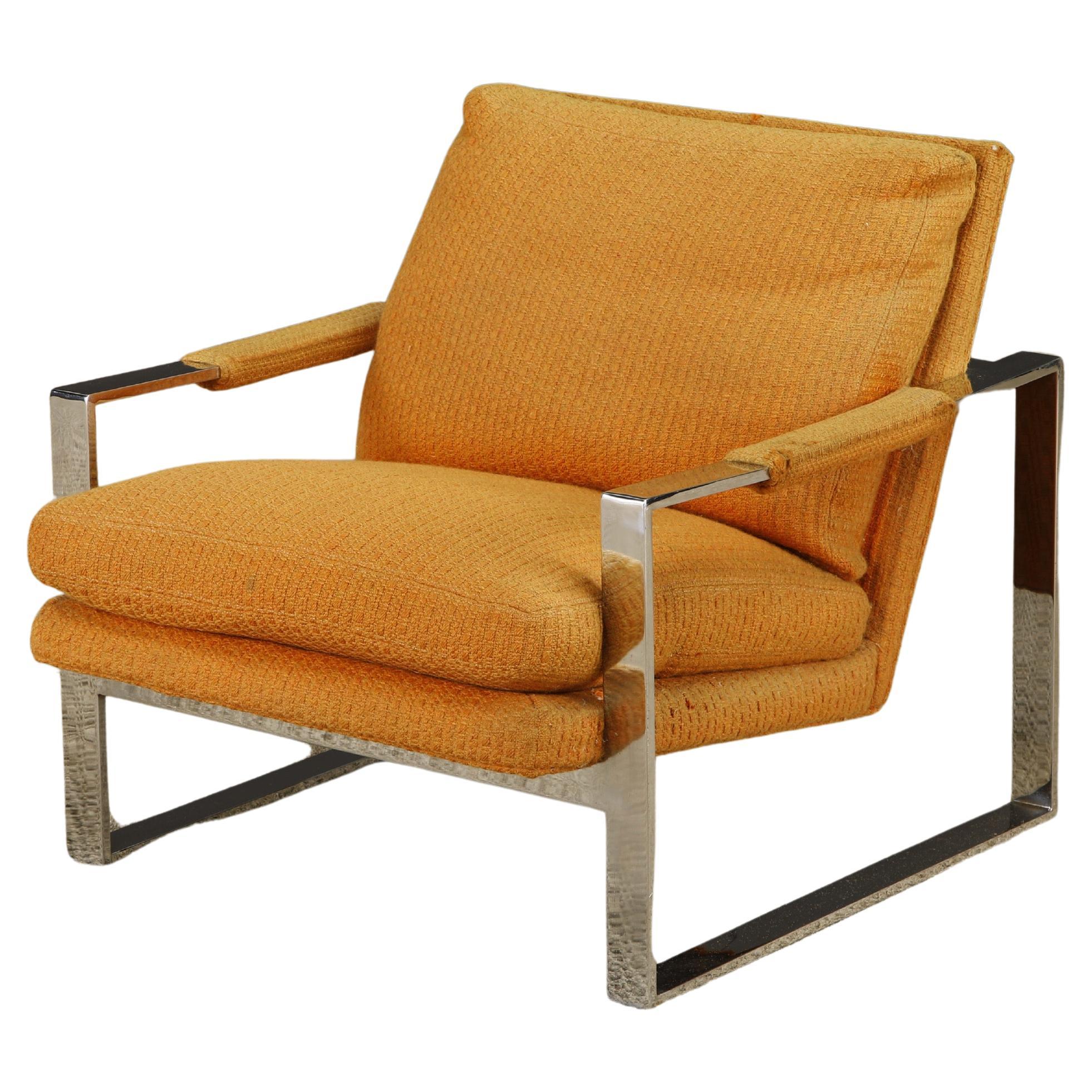 Chrome Flatbar Lounge Armchair by Milo Baughman for Thayer Coggin, 1970s, Signed