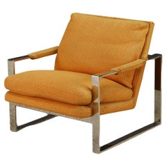 Chrome Flatbar Lounge Armchair by Milo Baughman for Thayer Coggin, 1970s, Signed