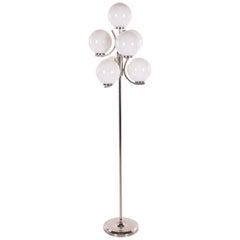 Chrome Floor Lamp with 7 White Glass Balls, 1960s Chrome Floor Lamp with 7 White Glass Balls, 1960s