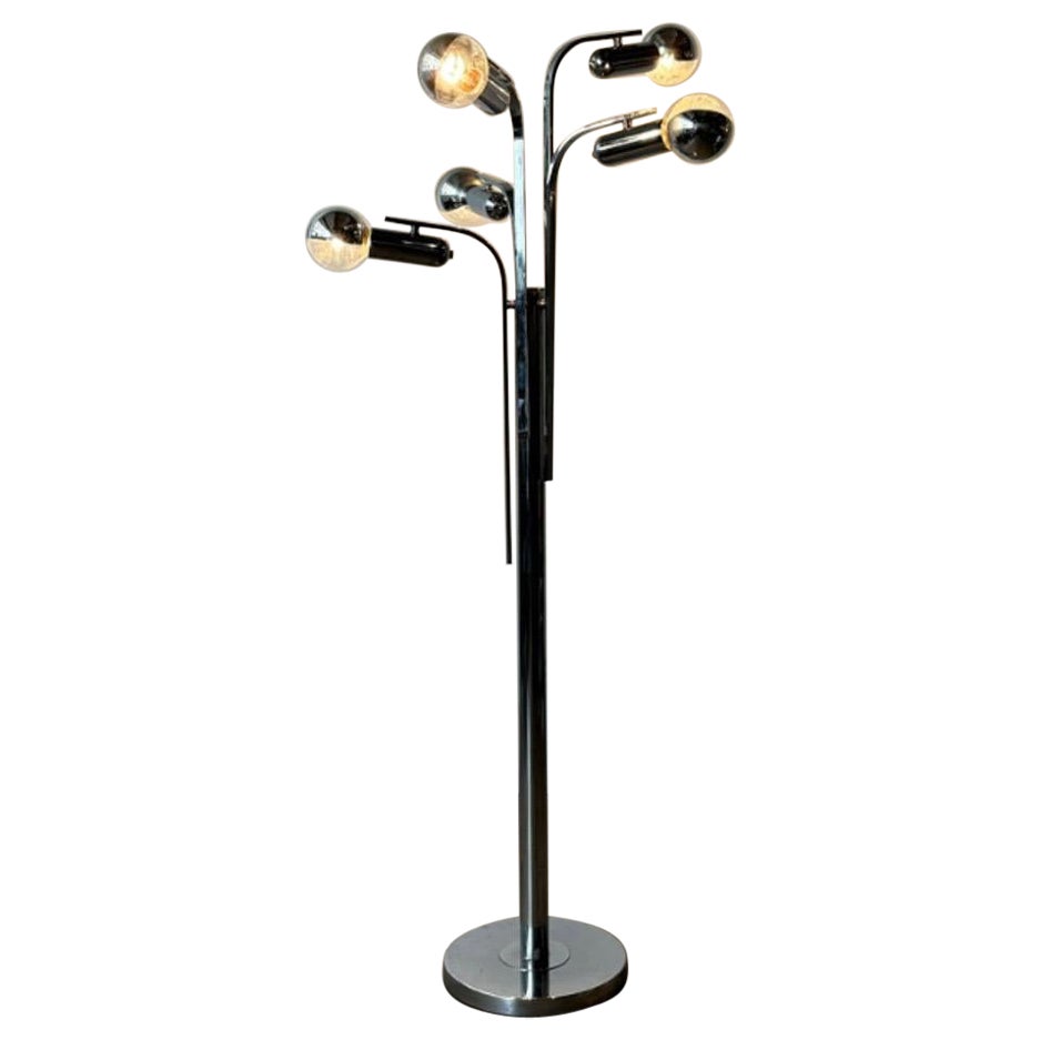 Chrome floor lamp with five arm shades, 1970’s Italy