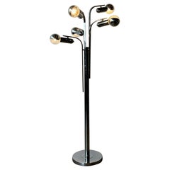 Chrome floor lamp with five arm shades, 1970’s Italy