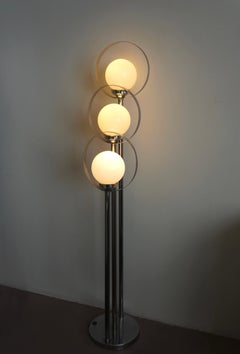 Chrome Floor Lamp With Three Orb Globes And Halos