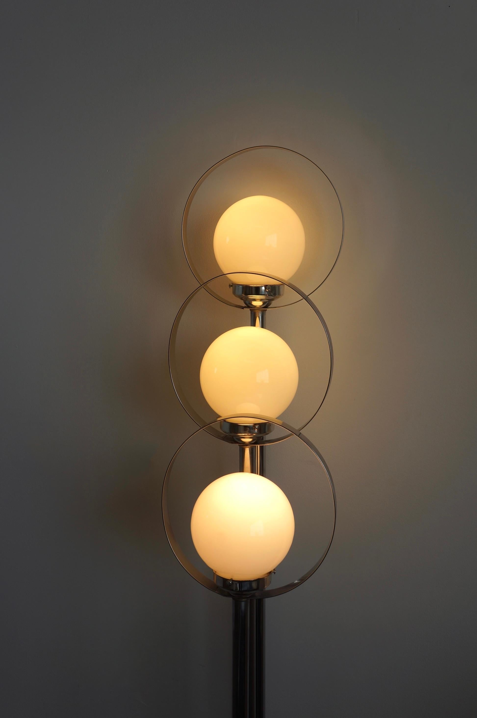 Late 20th Century Chrome Floor Lamp With Three Orb Globes And Halos