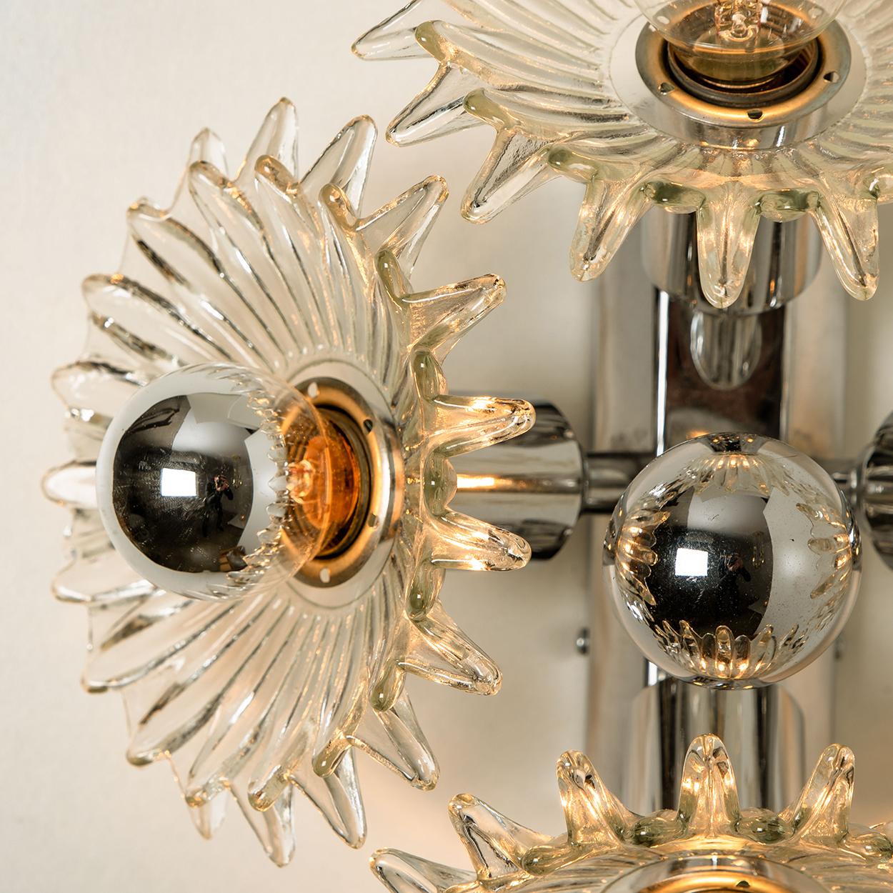 Chrome Flower Glass Wall Lights, Brothers Cosack, 1969s 5