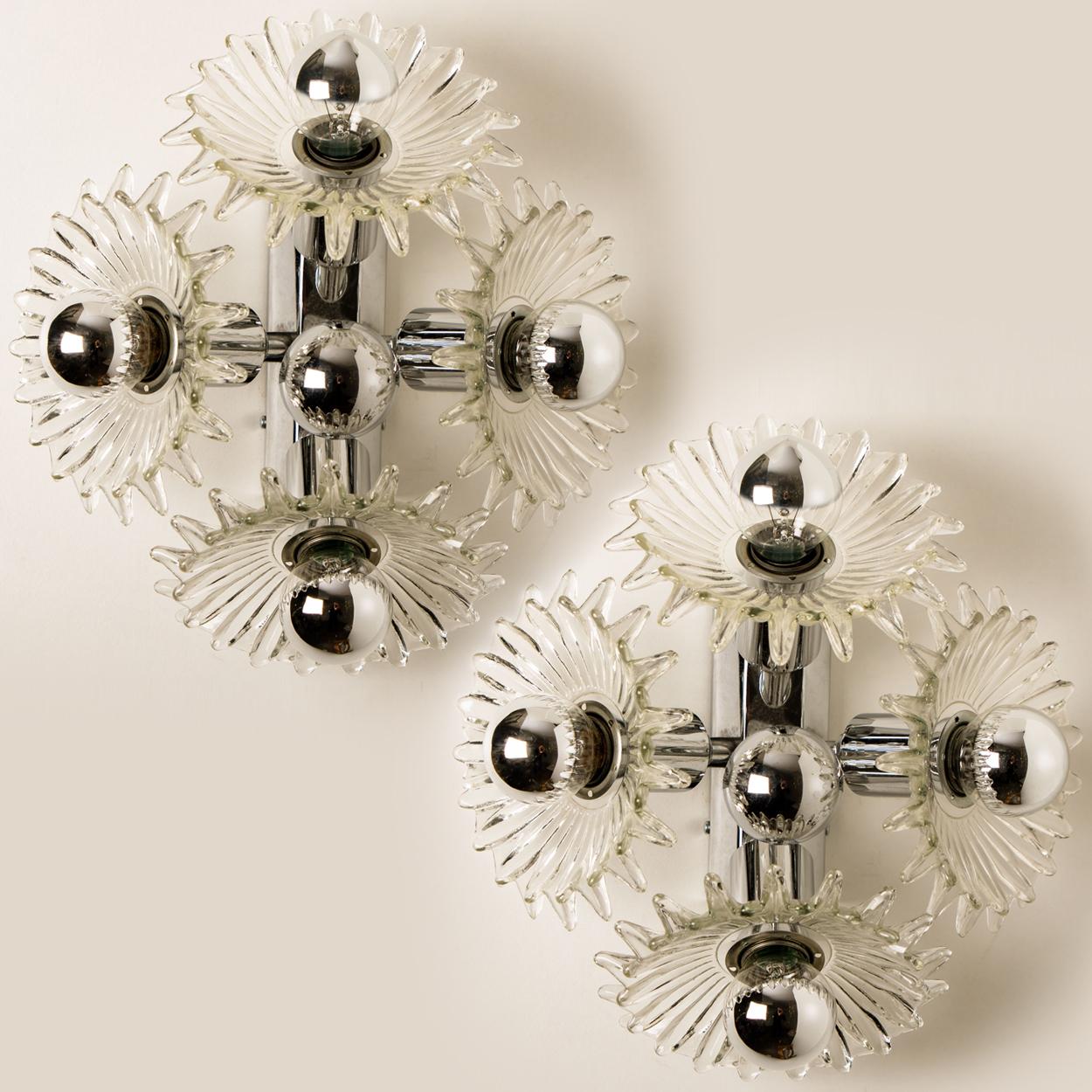 Chrome Flower Glass Wall Lights, Brothers Cosack, 1969s In Good Condition In Rijssen, NL