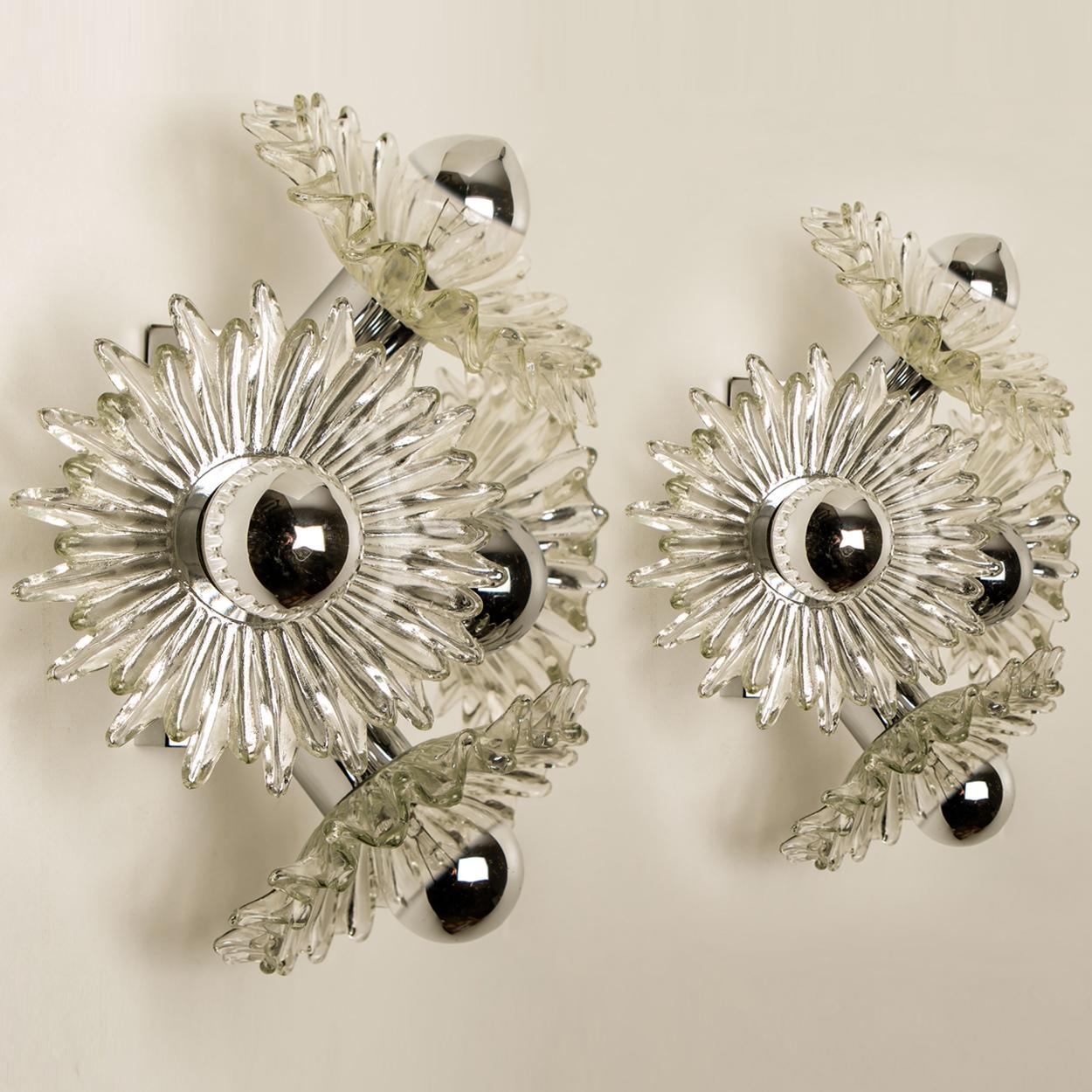 Chrome Flower Glass Wall Lights, Brothers Cosack, 1969s 1