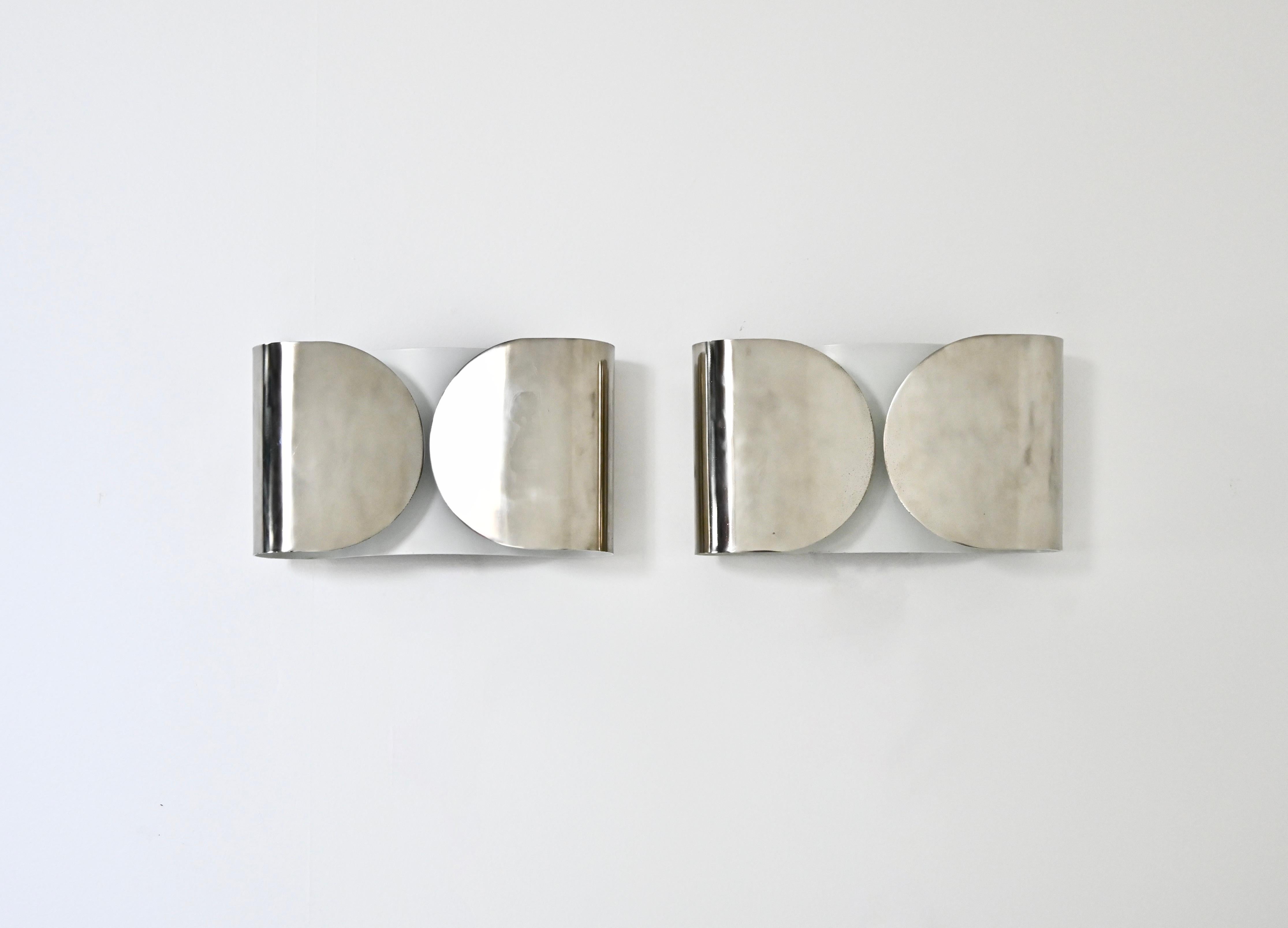 Italian Chrome Foglio Sconces by Tobia & Afra Scarpa for Flos, 1960s, set of 2 For Sale