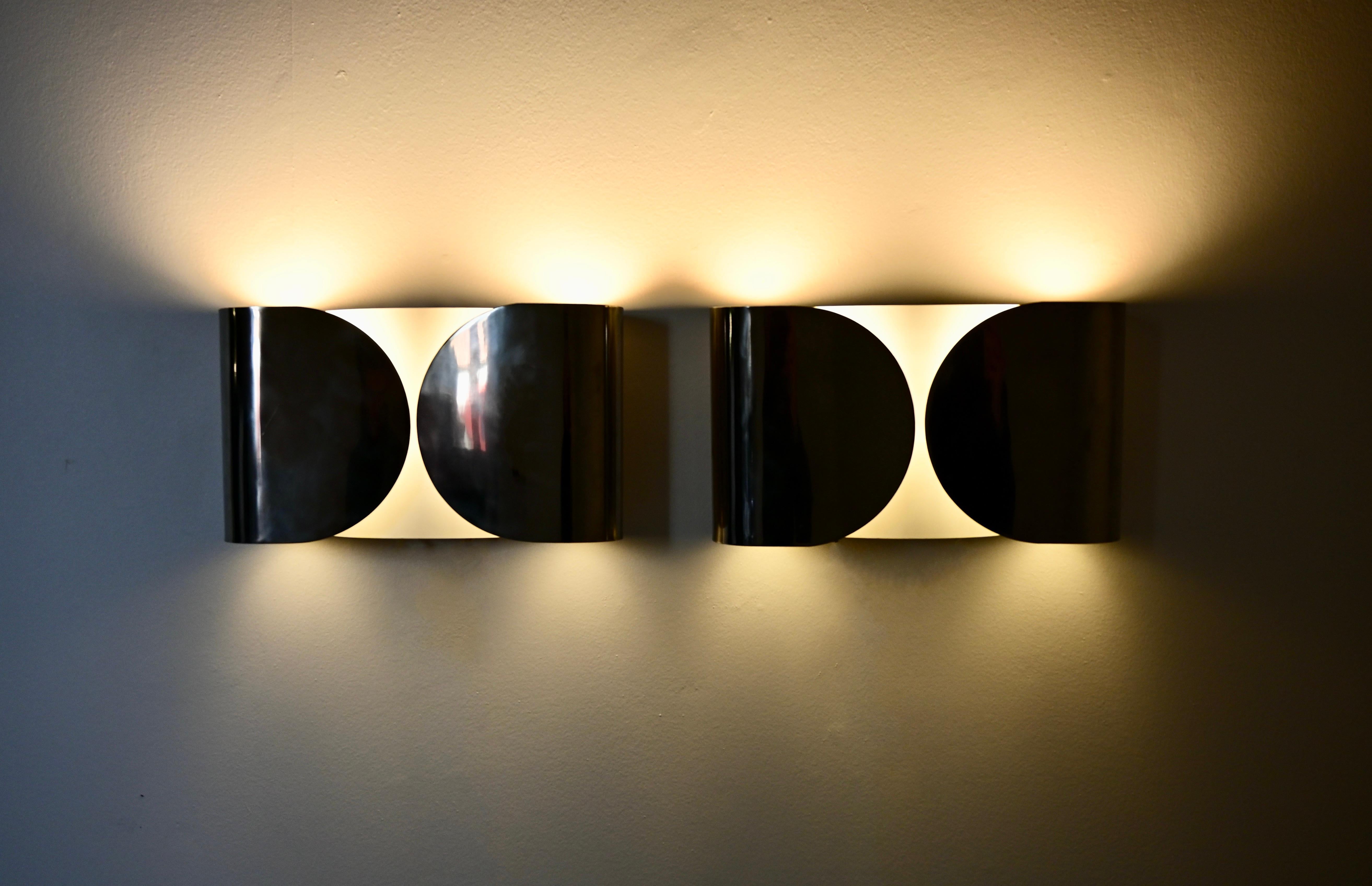 Chrome Foglio Sconces by Tobia & Afra Scarpa for Flos, 1960s, set of 2 In Good Condition For Sale In bruxelles, BE