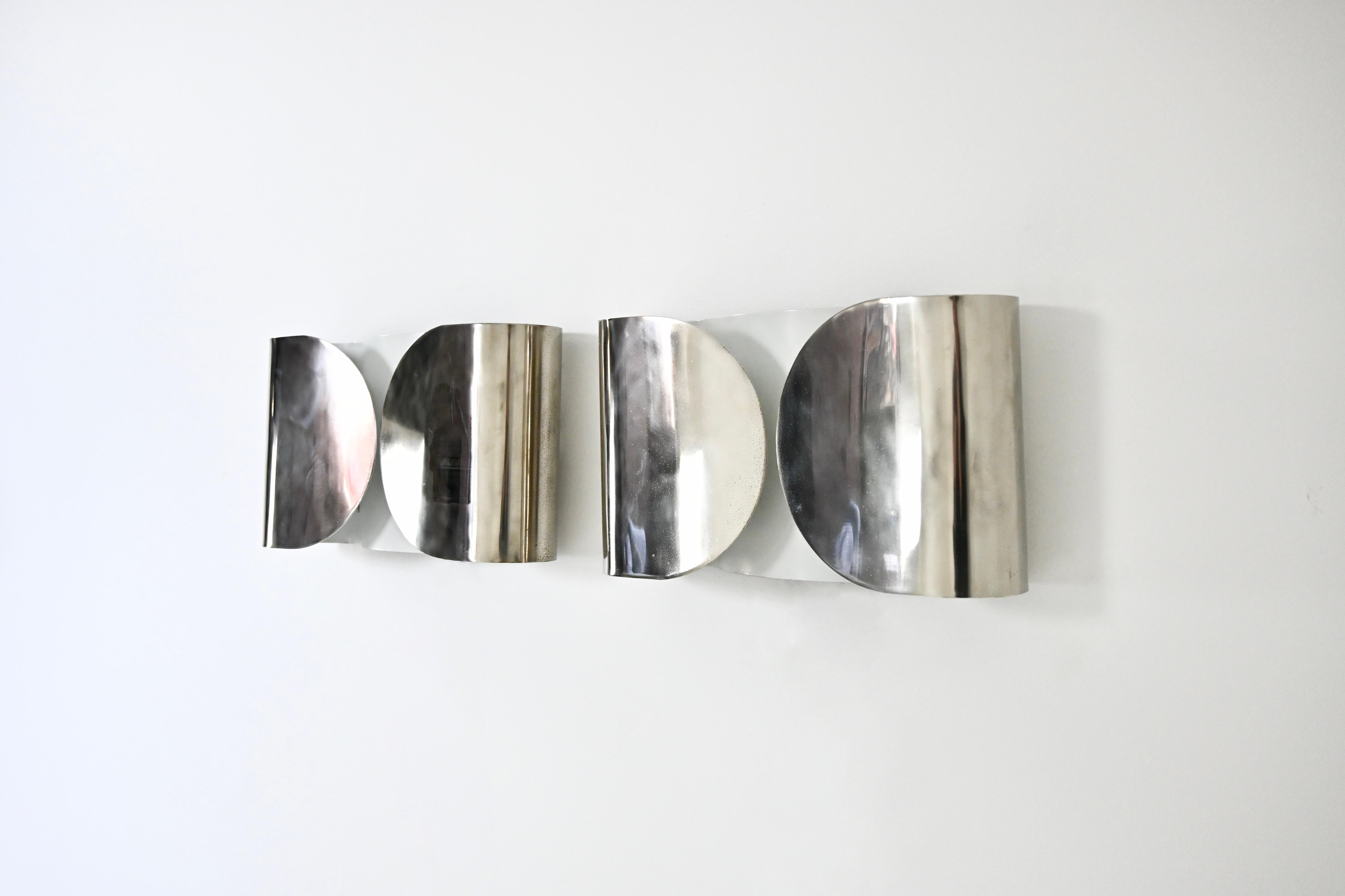 Mid-20th Century Chrome Foglio Sconces by Tobia & Afra Scarpa for Flos, 1960s, set of 2 For Sale