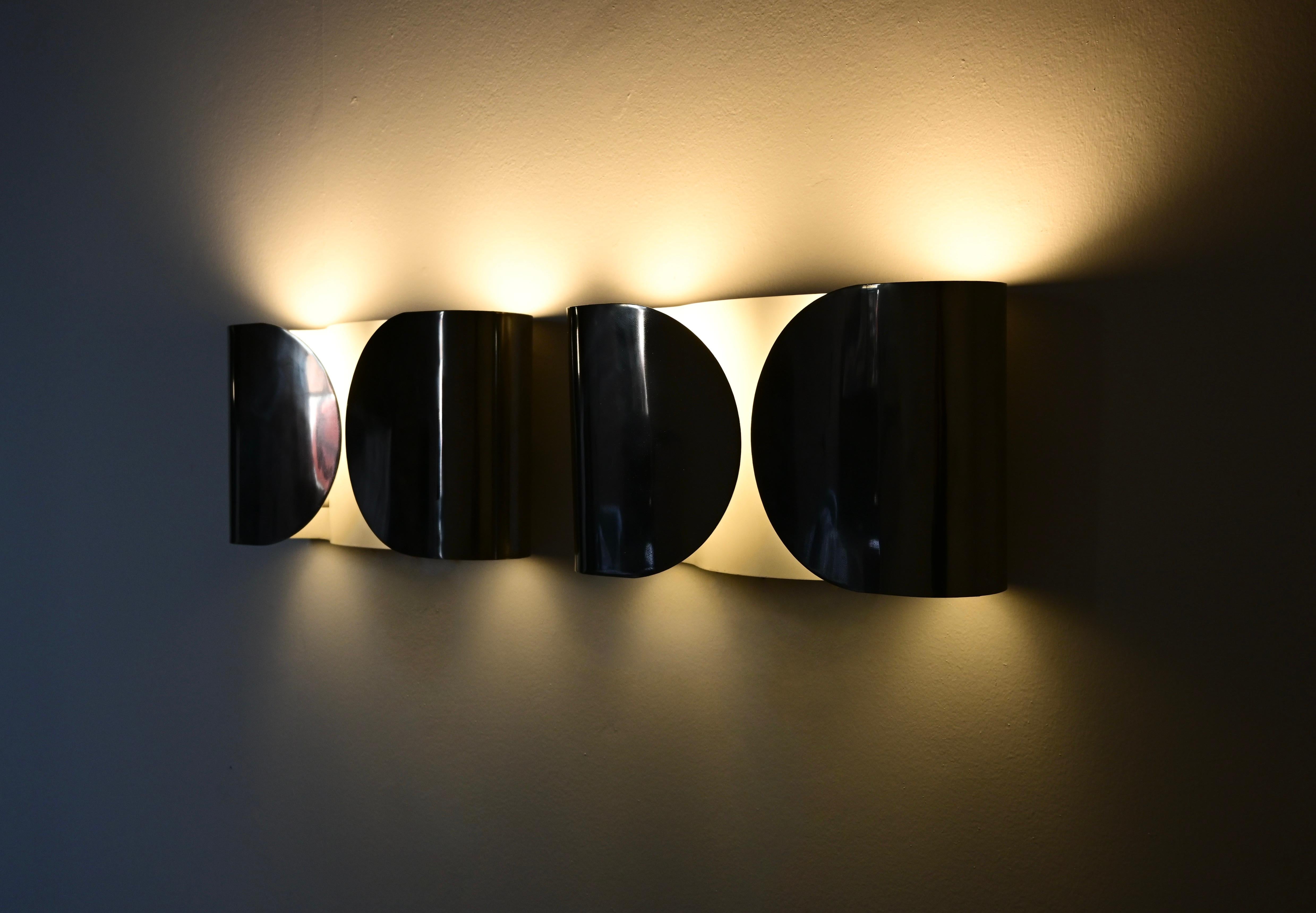 Metal Chrome Foglio Sconces by Tobia & Afra Scarpa for Flos, 1960s, set of 2 For Sale