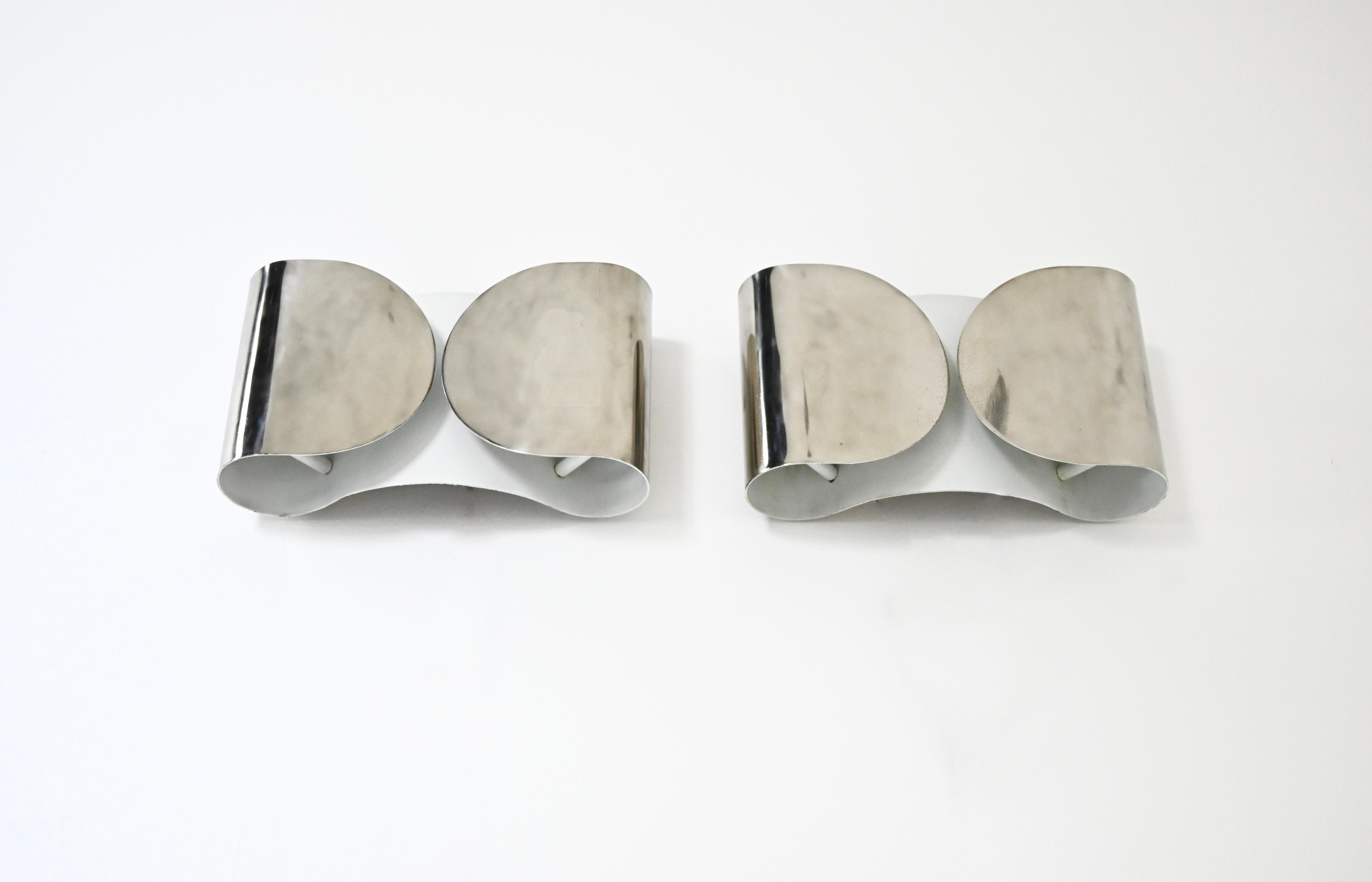 Chrome Foglio Sconces by Tobia & Afra Scarpa for Flos, 1960s, set of 2 For Sale 1
