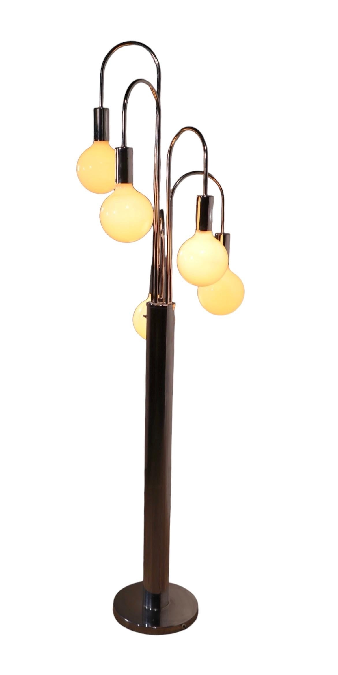Chrome Fountain Style Five Light  Floor Lamp att. to Sonneman c 1960/70's For Sale 4
