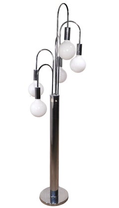Chrome Fountain Style Five Light  Floor Lamp att. to Sonneman c 1960/70's