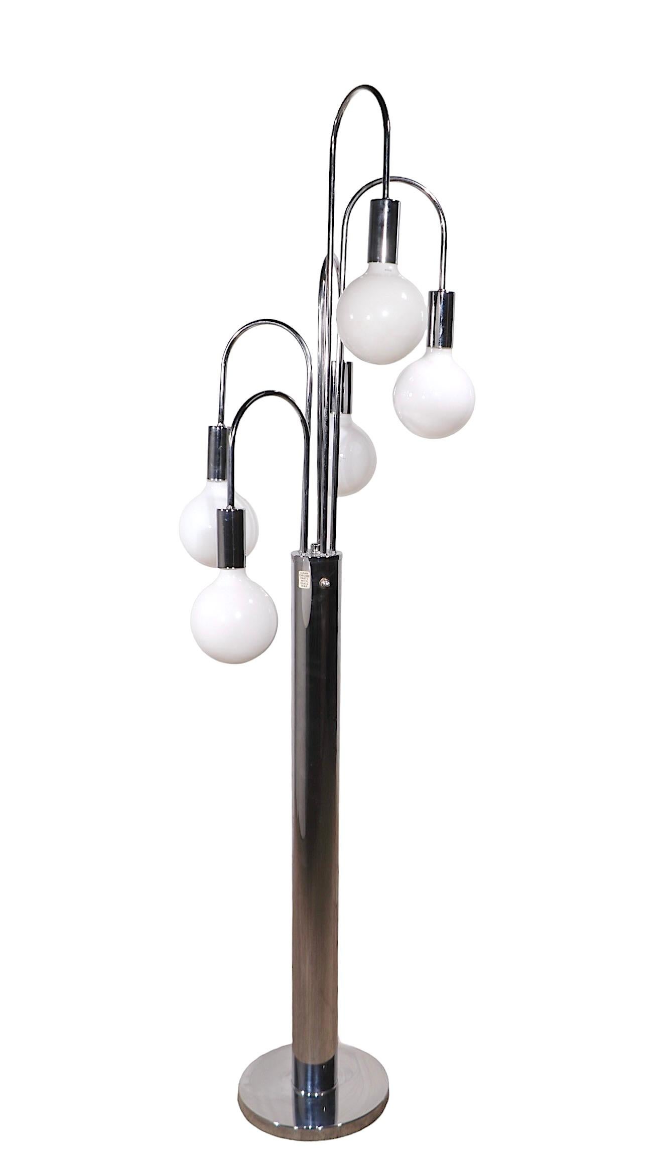Space Age Chrome Fountain Style Five Light  Floor Lamp att. to Sonneman c 1960/70's For Sale