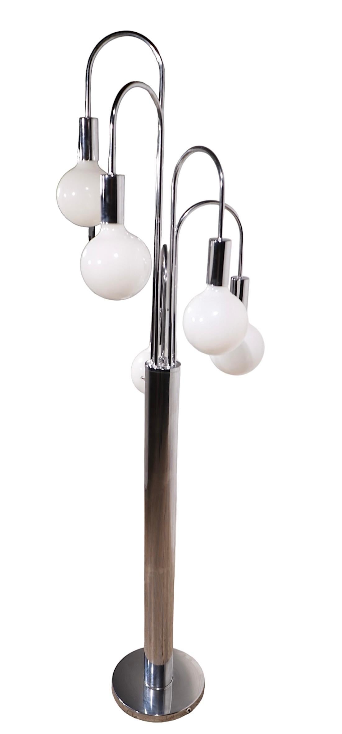 20th Century Chrome Fountain Style Five Light  Floor Lamp att. to Sonneman c 1960/70's For Sale