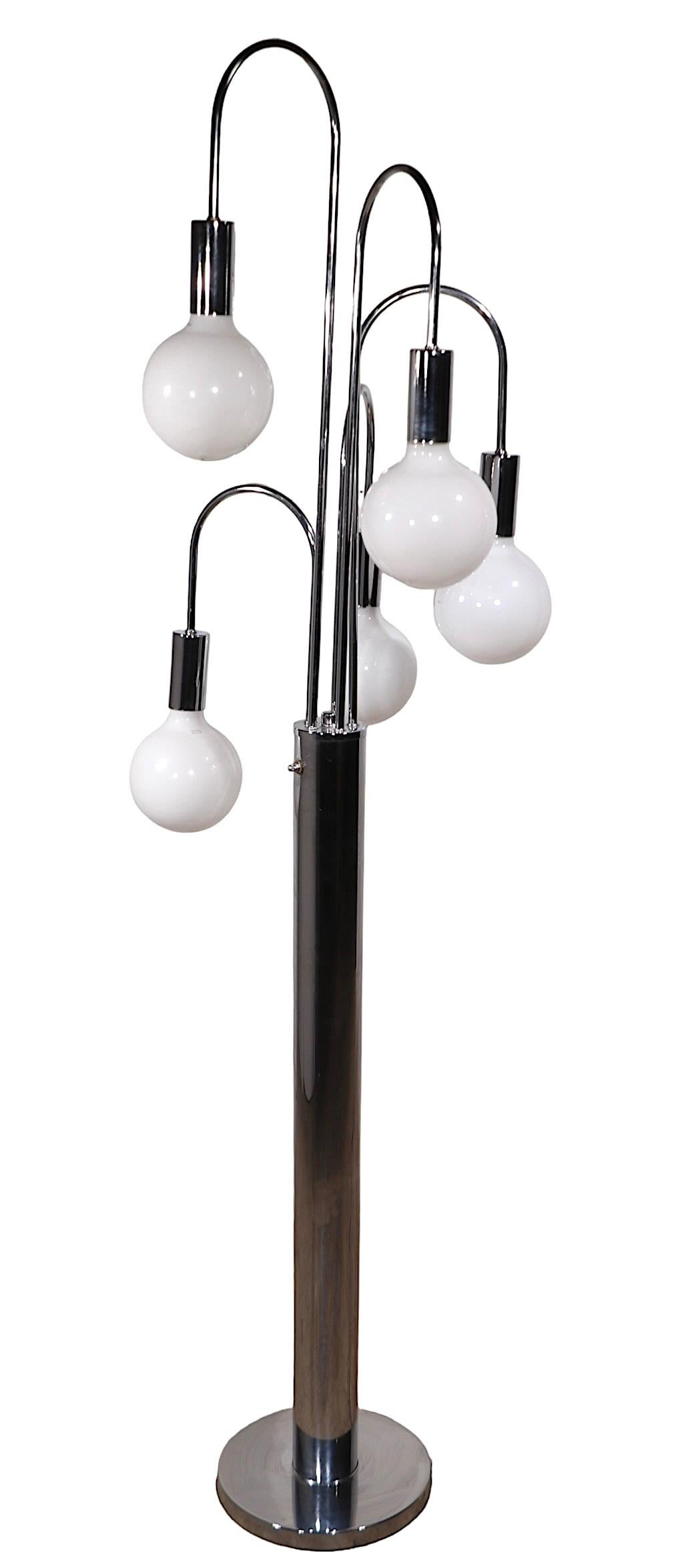 Chrome Fountain Style Five Light  Floor Lamp att. to Sonneman c 1960/70's For Sale 1