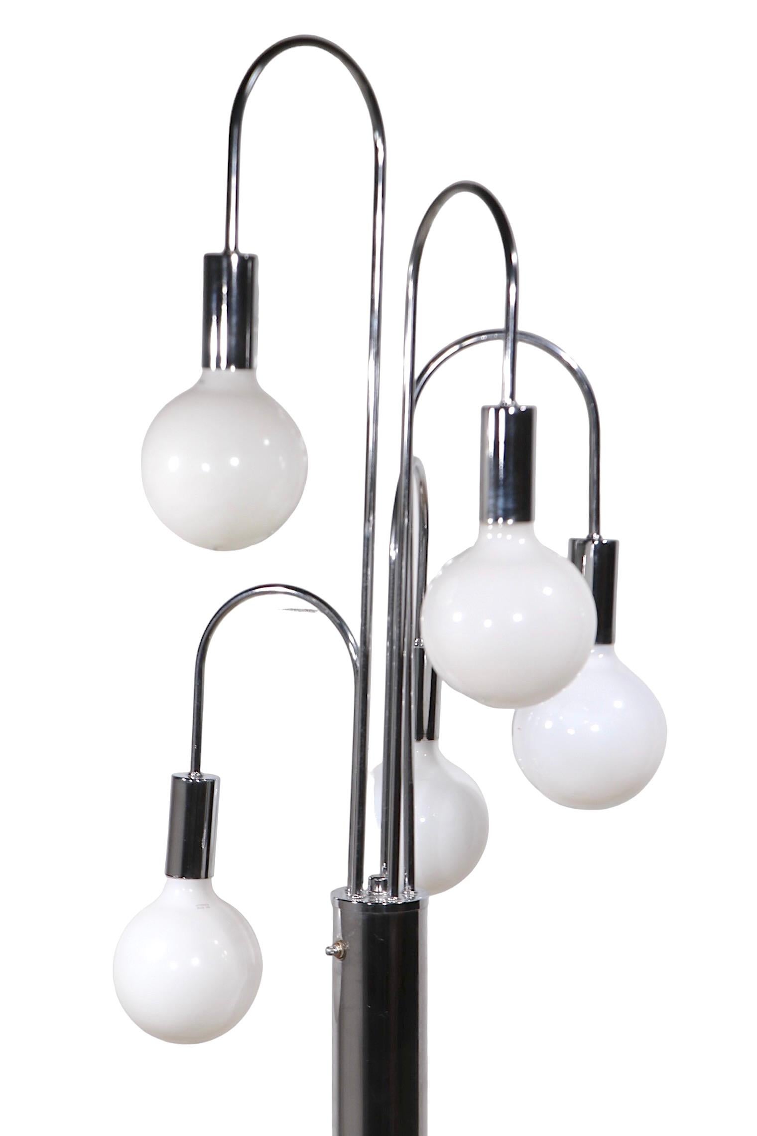 Chrome Fountain Style Five Light  Floor Lamp att. to Sonneman c 1960/70's For Sale 2