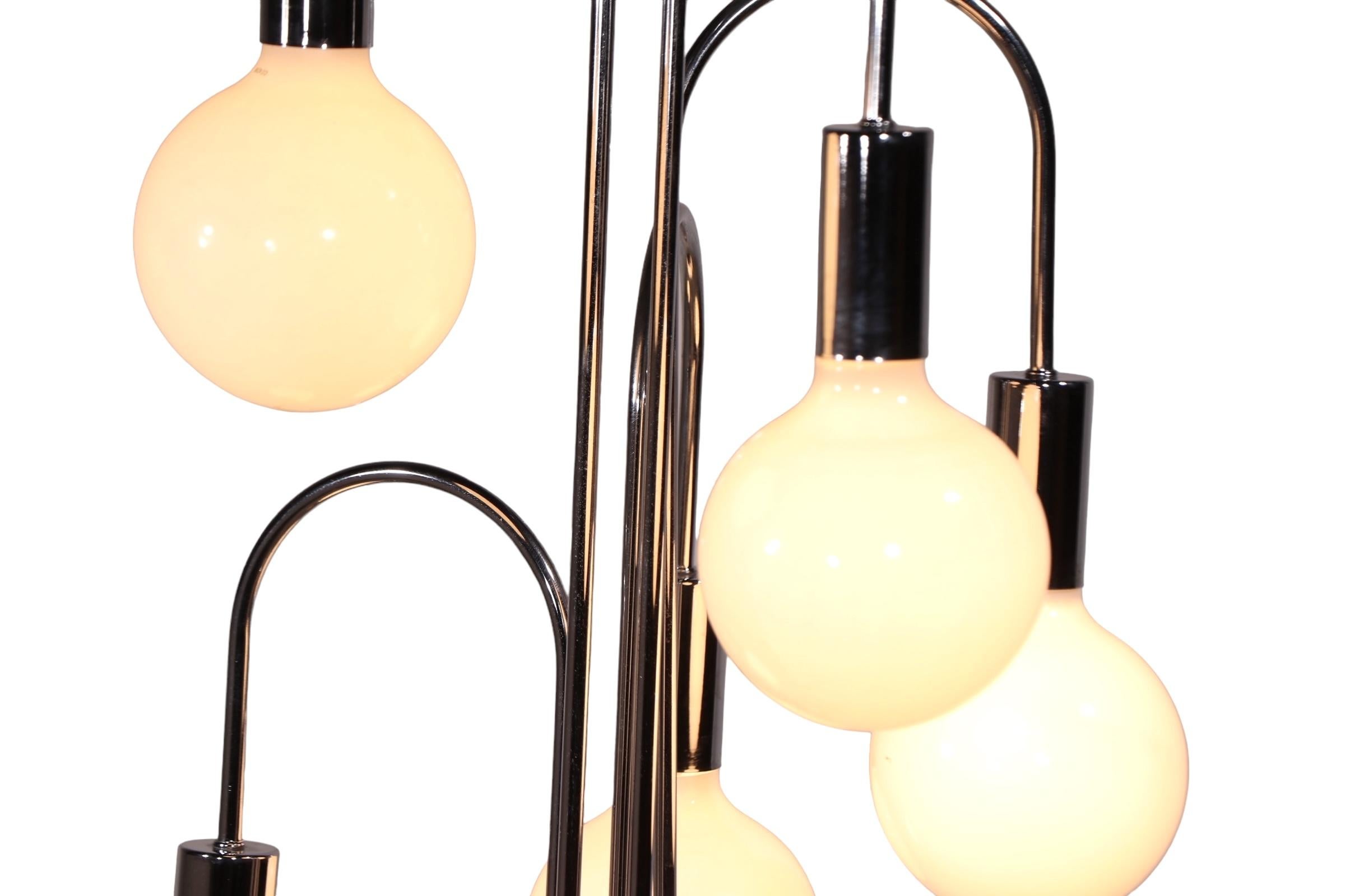 Chrome Fountain Style Five Light  Floor Lamp att. to Sonneman c 1960/70's For Sale 3
