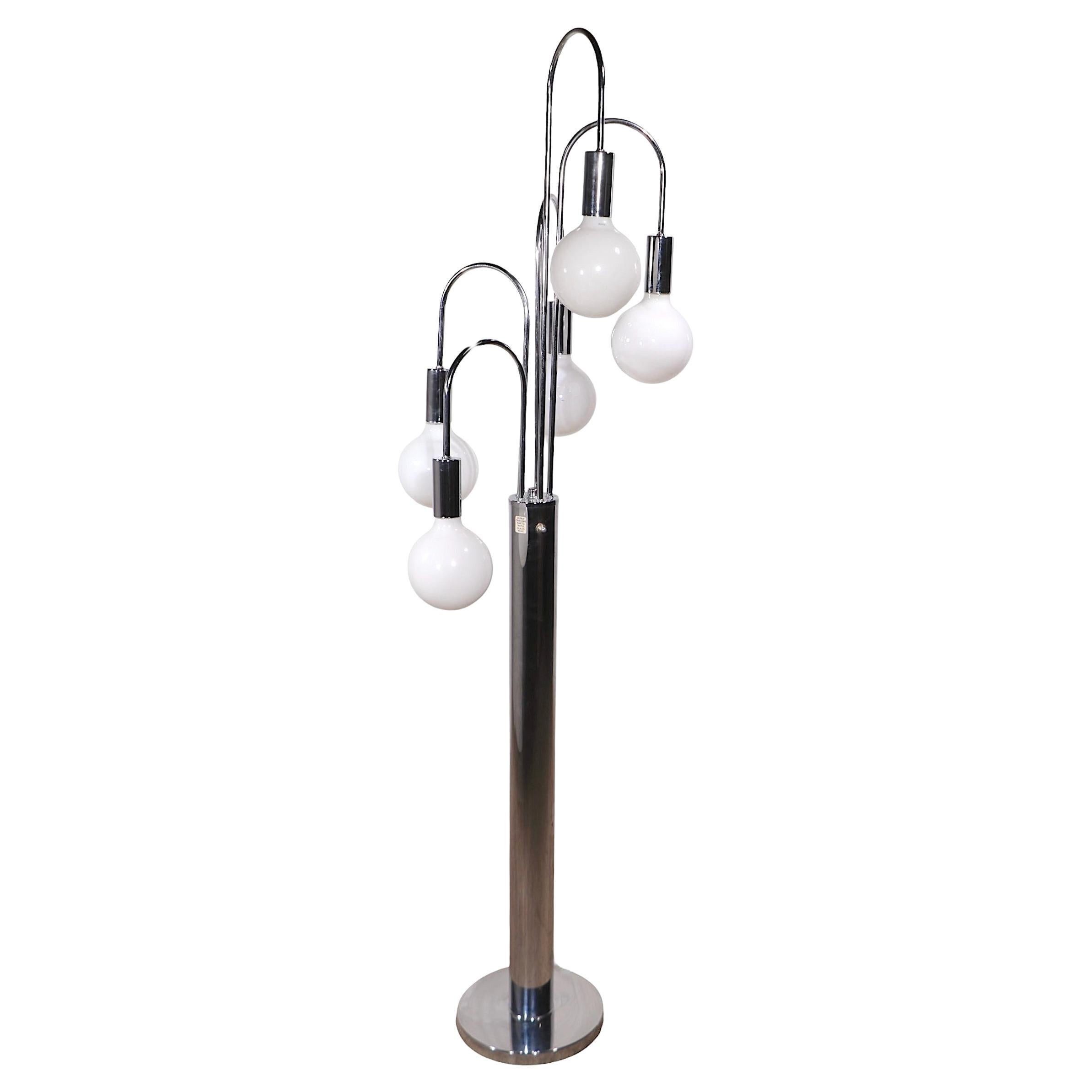 Chrome Fountain Style Five Light  Floor Lamp att. to Sonneman c 1960/70's For Sale