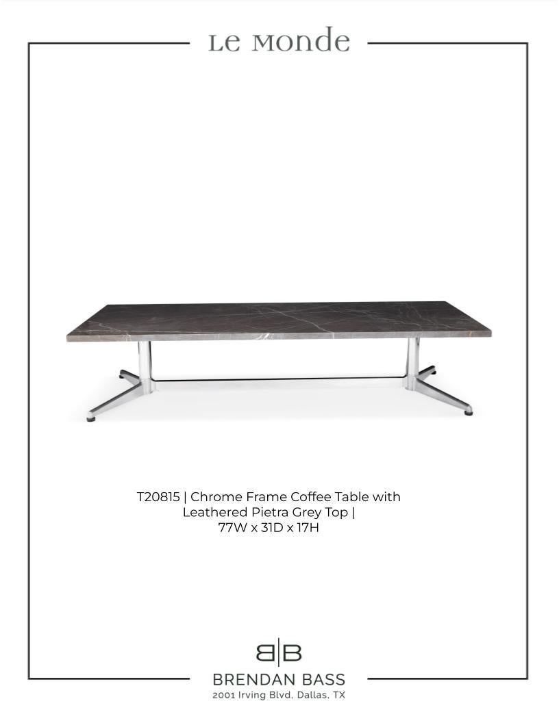 Chrome Frame Coffee Table w/ Leathered Pietra Grey Top For Sale 4