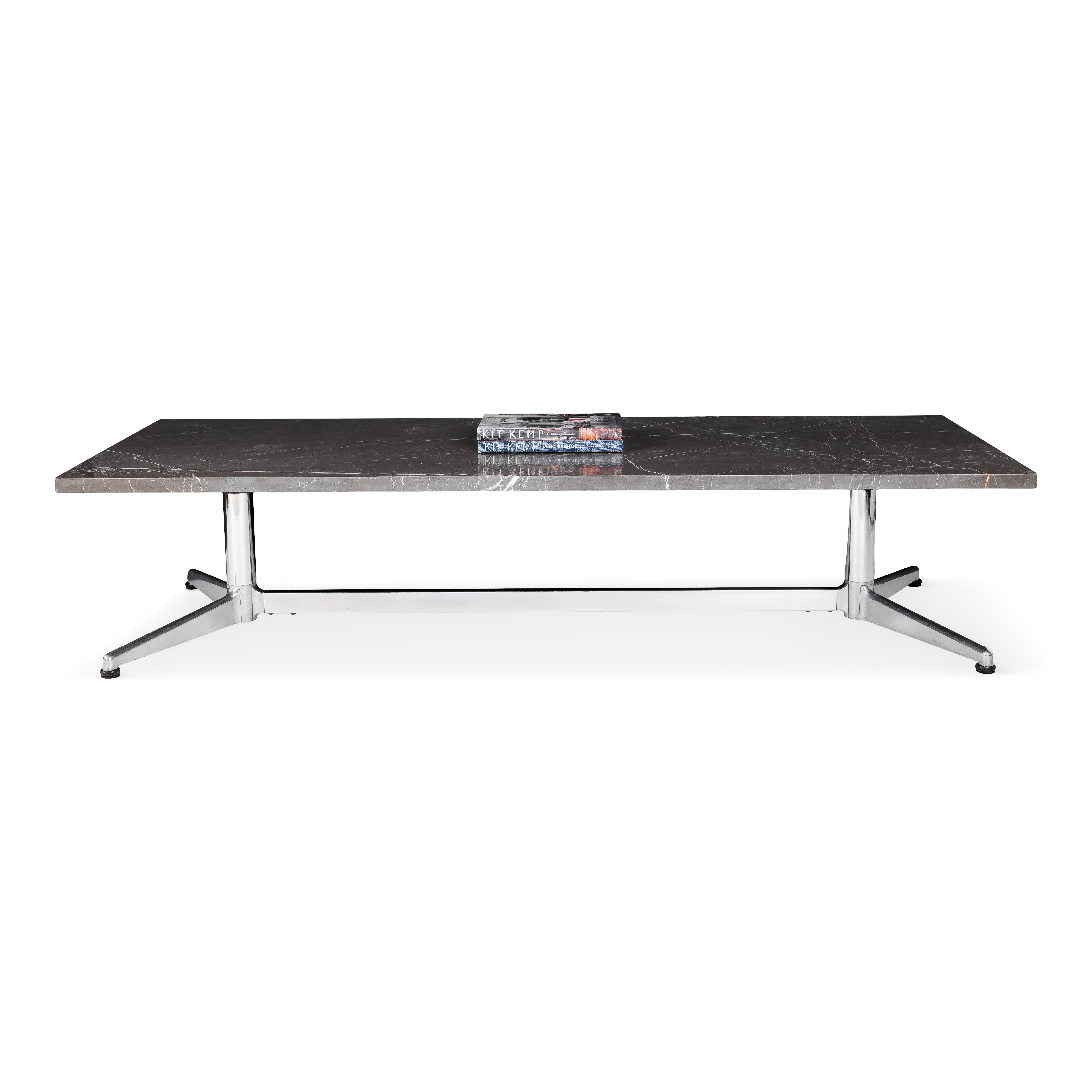 Organic Modern Chrome Frame Coffee Table w/ Leathered Pietra Grey Top For Sale