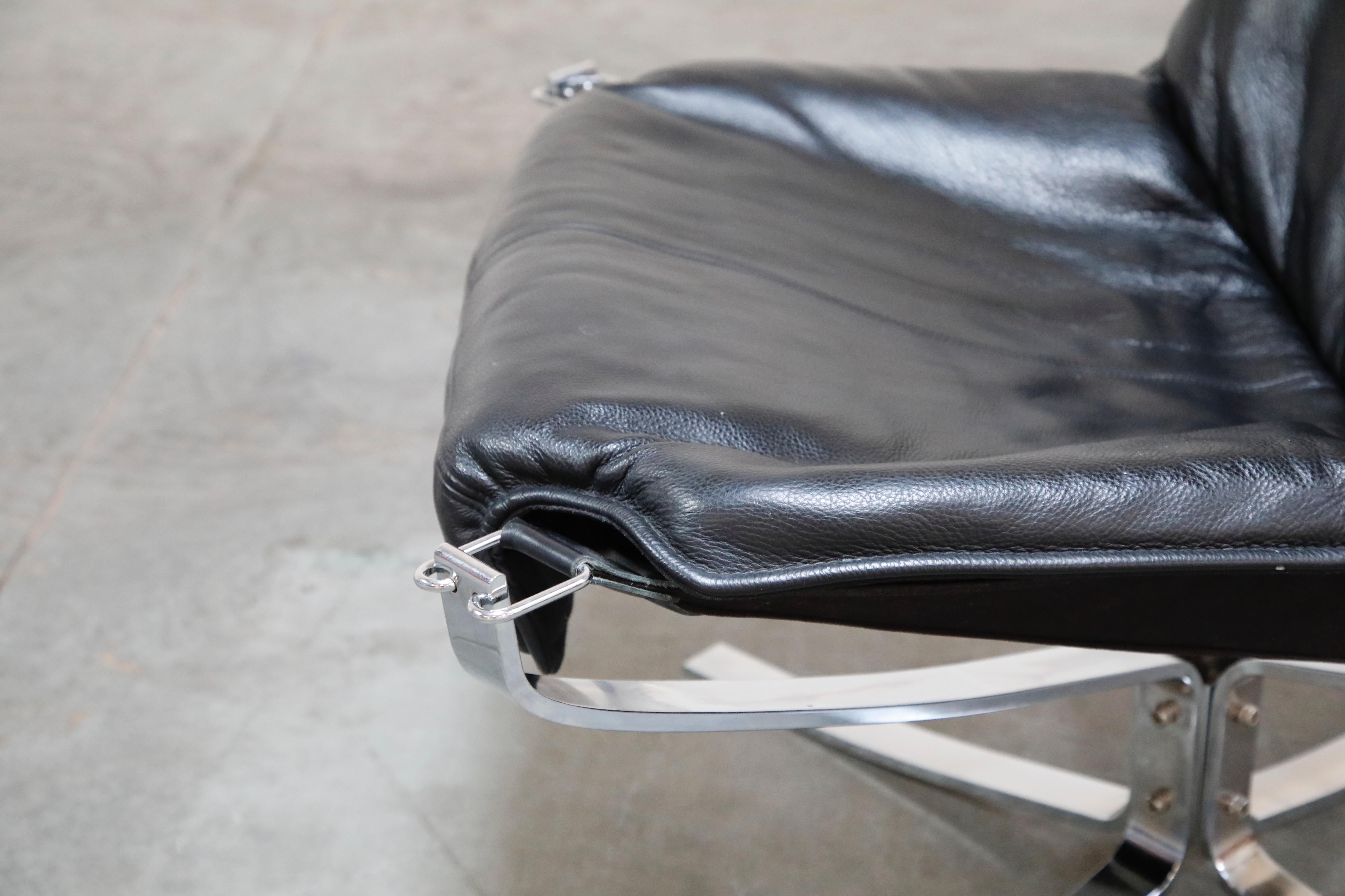Chrome Frame 'Falcon' Hammock Chair by Sigurd Ressell in Black Leather 6