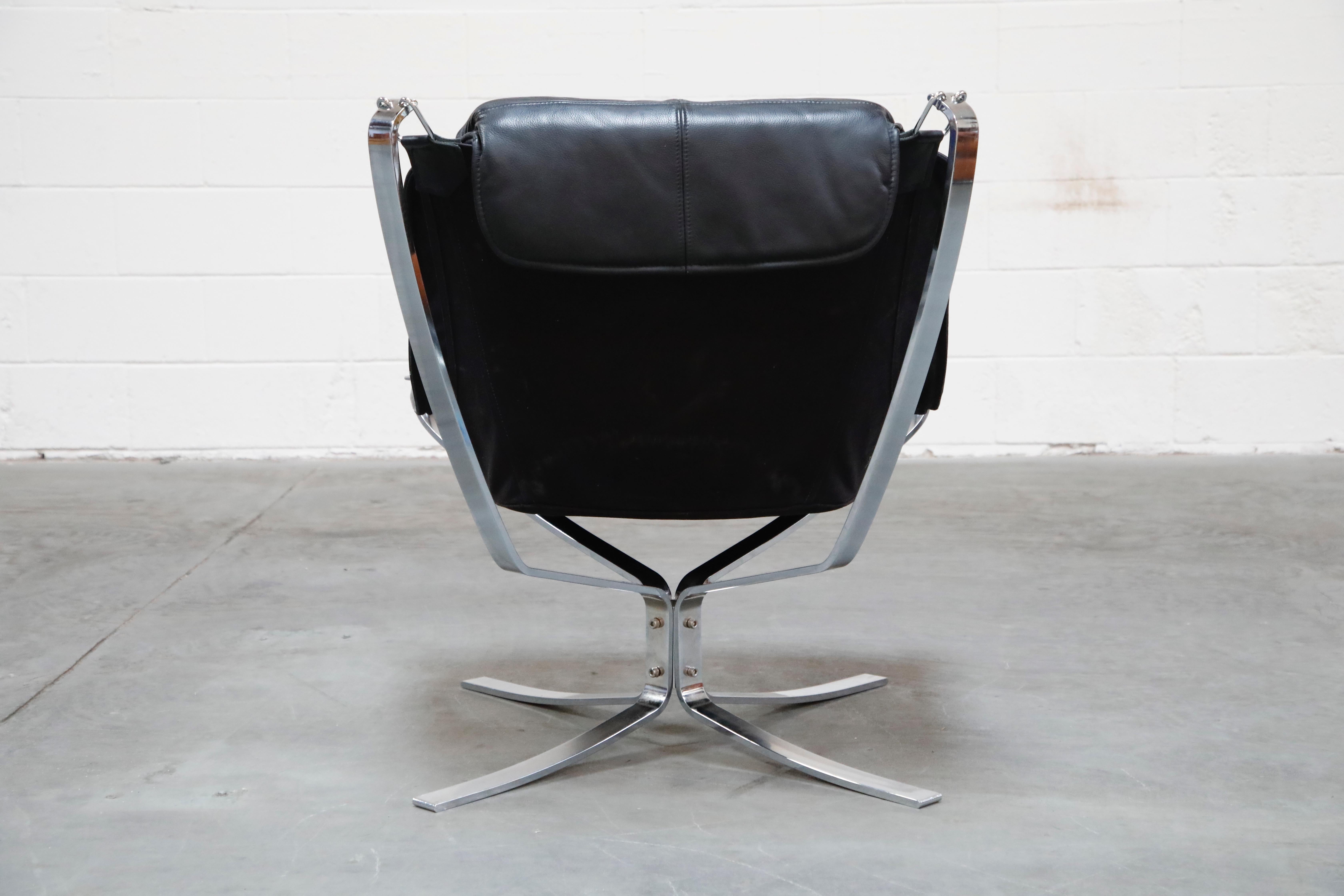 Mid-Century Modern Chrome Frame 'Falcon' Hammock Chair by Sigurd Ressell in Black Leather