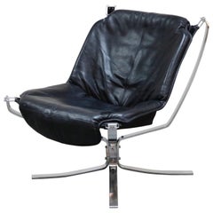 Used Chrome Frame 'Falcon' Hammock Chair by Sigurd Ressell in Black Leather