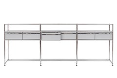 Chrome Frame + Light Grey Powder Coated Steel Credenza with Drawers by USM