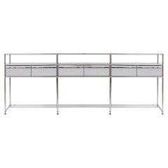 Chrome Frame + Light Grey Powder Coated Steel Credenza with Drawers by USM