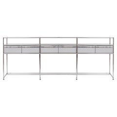 Chrome Frame + Light Grey Powder Coated Steel Credenza with Drawers by USM