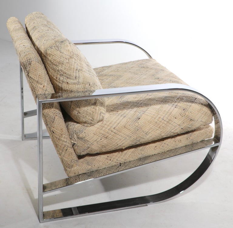 Post-Modern Chrome Frame Lounge Chair After Baughman For Sale