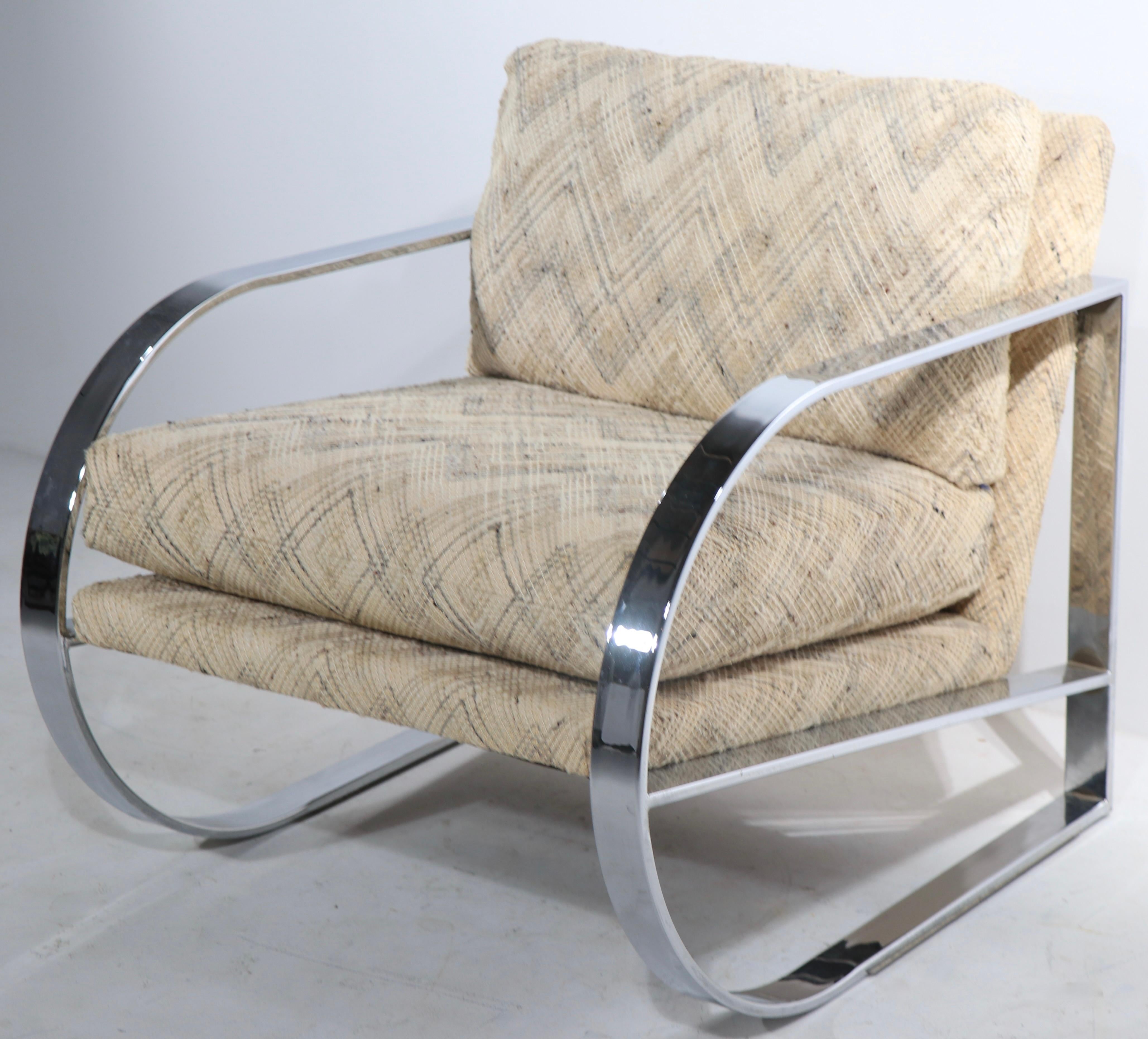 American Chrome Frame Lounge Chair After Baughman For Sale