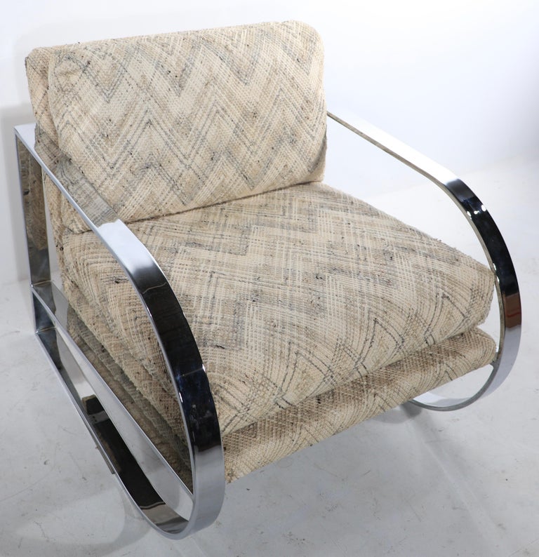 Upholstery Chrome Frame Lounge Chair After Baughman For Sale