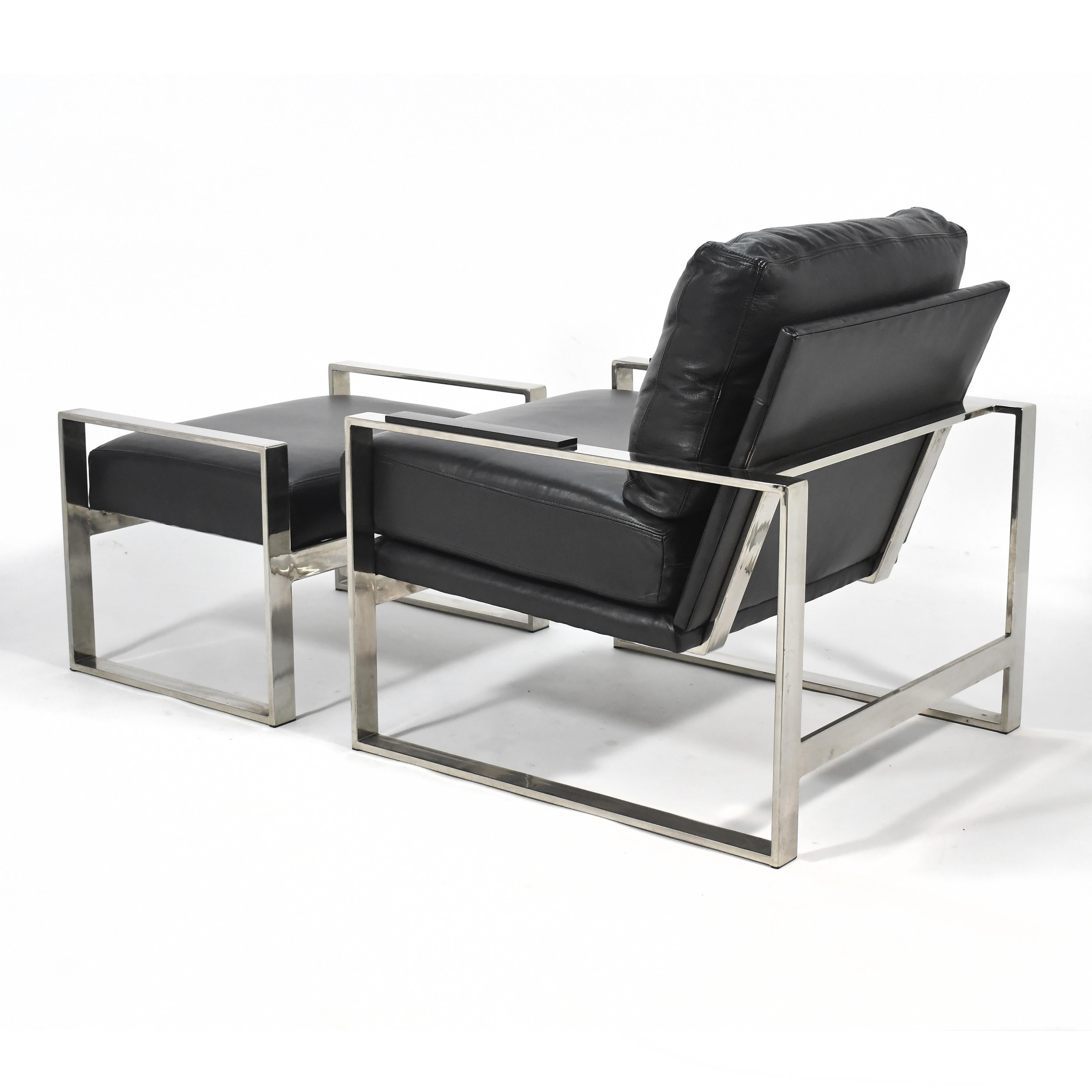 Chrome Frame Lounge Chair & Ottoman in the Manner of Milo Baughman In Good Condition For Sale In Highland, IN