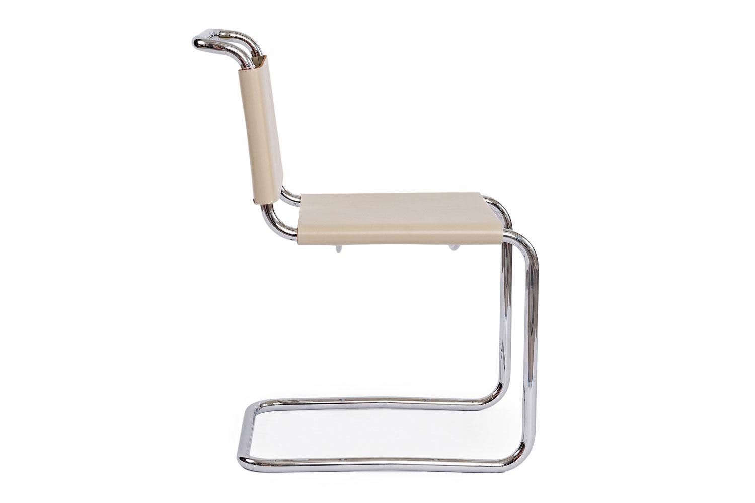 Modern Chrome Frame With Beige Cowhide Back + Seat Dining Chair, KNOLL
