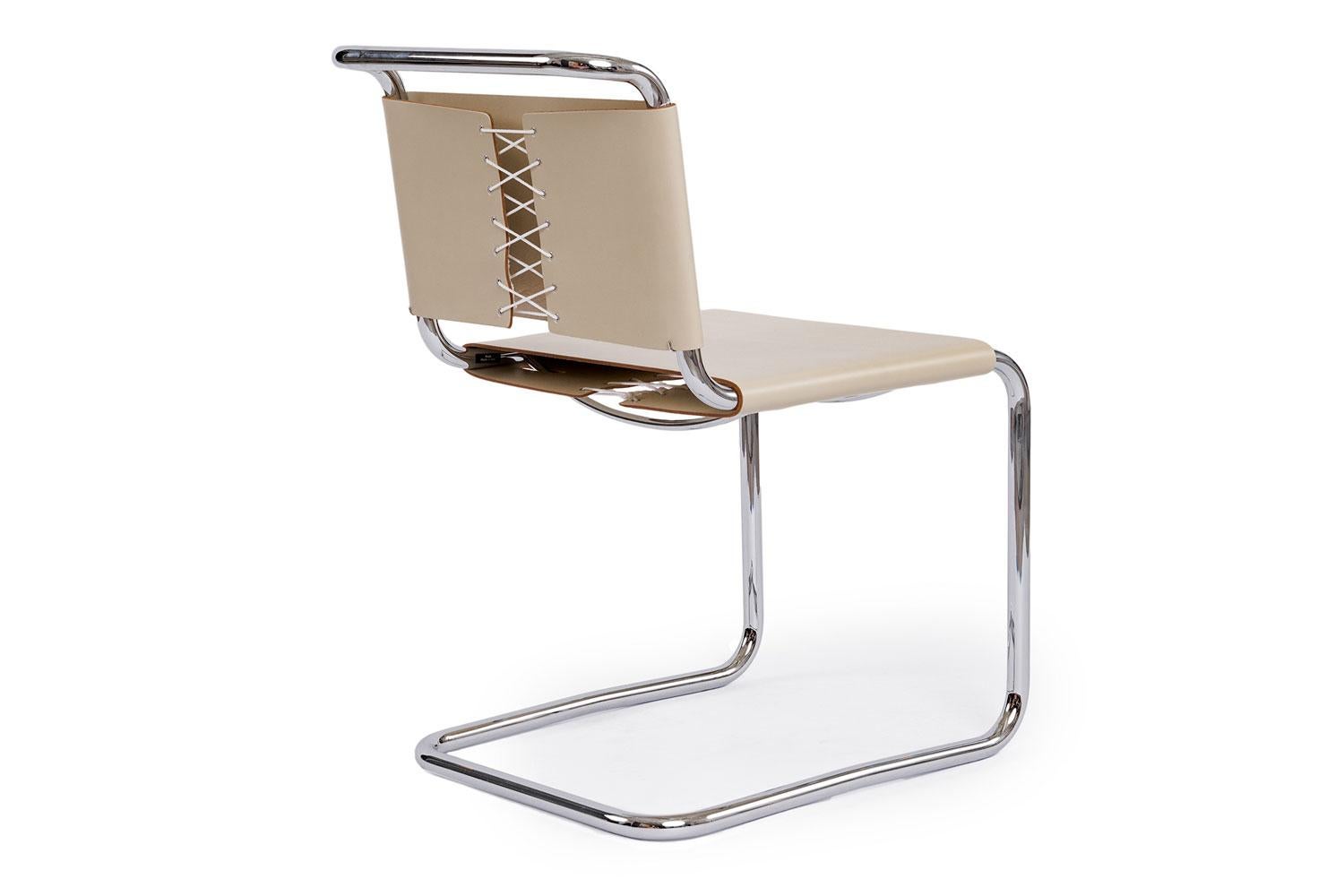 Italian Chrome Frame With Beige Cowhide Back + Seat Dining Chair, KNOLL