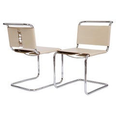 Chrome Frame With Beige Cowhide Back + Seat Dining Chair, KNOLL
