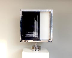 Chrome Framed and Black and White Enameled Steel Table Lamp Valdesa Italy Label