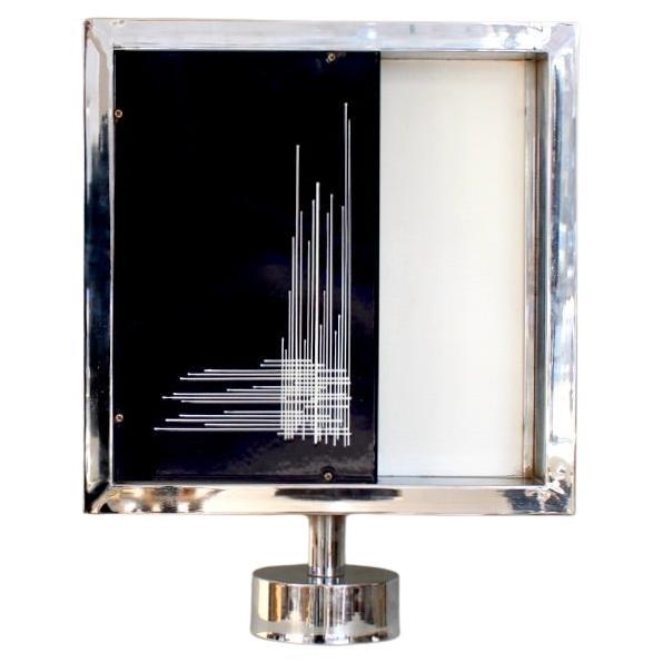 Chrome Framed and Black and White Enameled Steel Table Lamp Valdesa Italy Label